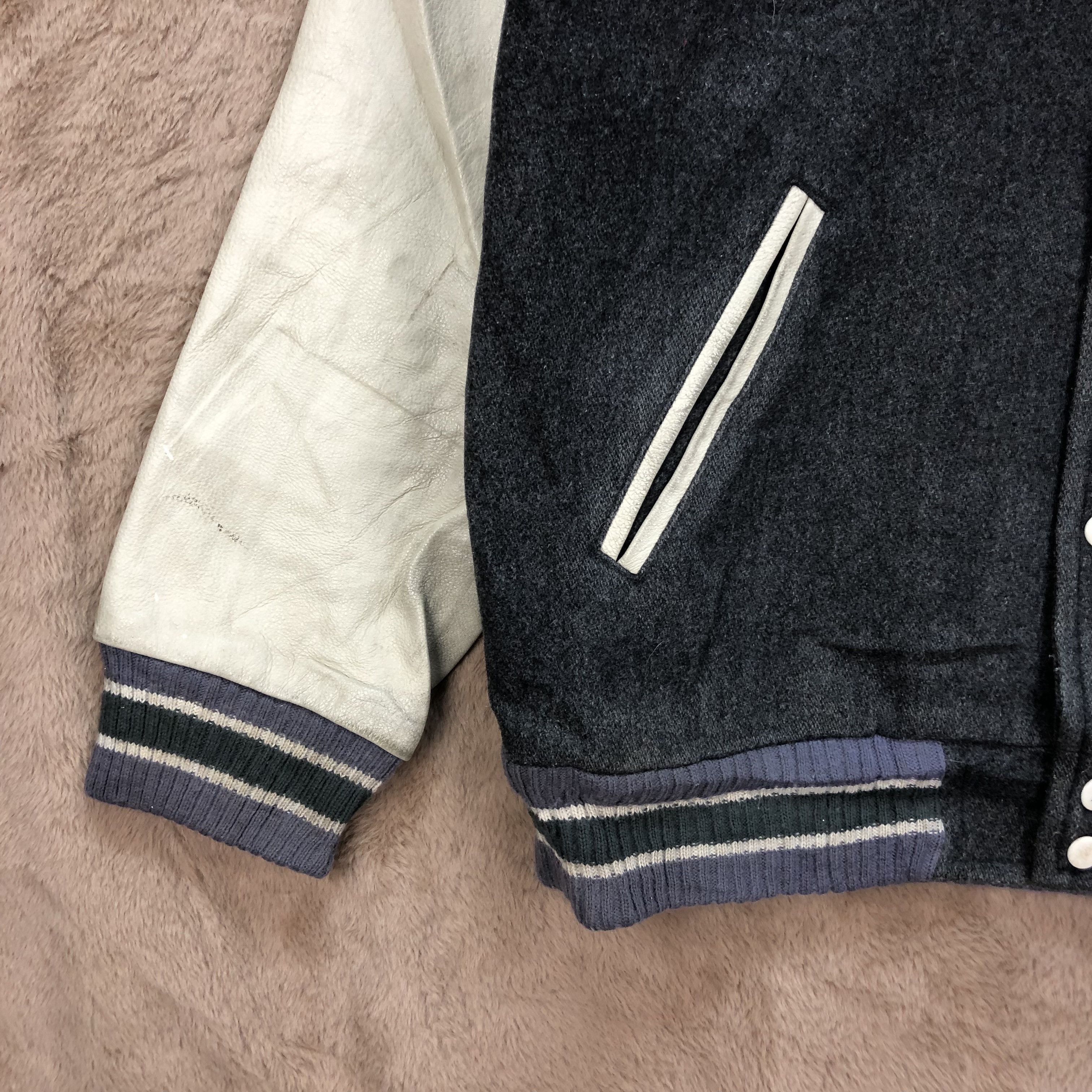 Japanese Brand FRACTAL IMAGE Aggregate Wool Leather Varsity Jacket #4923-36 Size US L / EU 52-54 / 3 - 8 Thumbnail