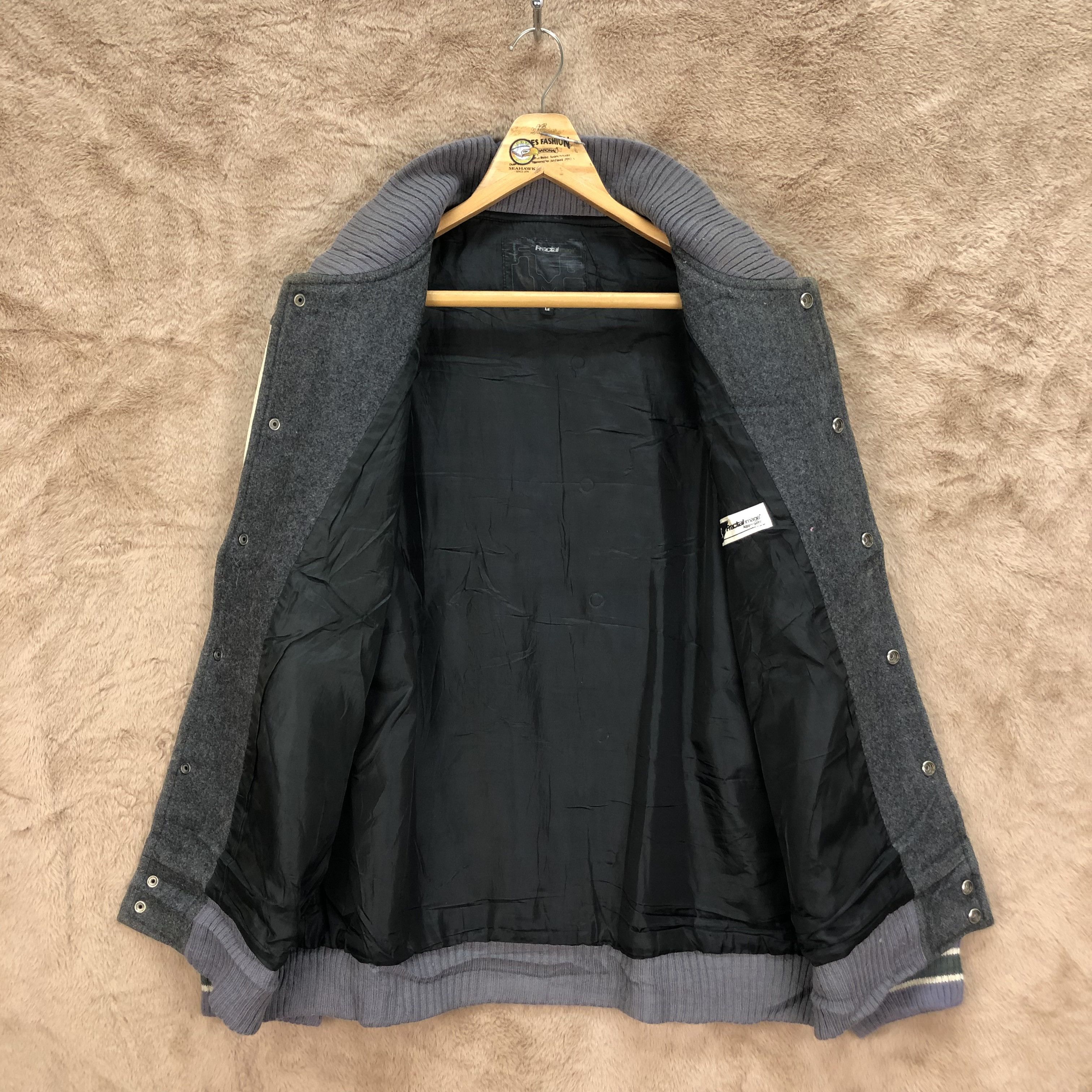 Japanese Brand FRACTAL IMAGE Aggregate Wool Leather Varsity Jacket #4923-36 Size US L / EU 52-54 / 3 - 13 Thumbnail