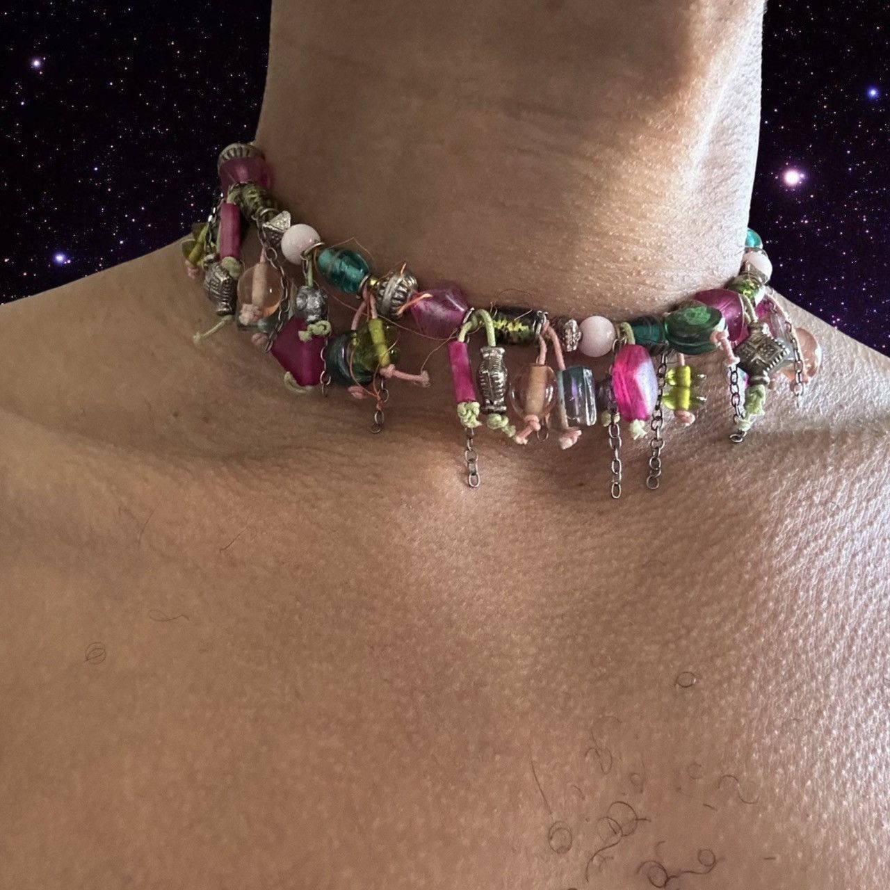 Vintage MULTICOLORED BEADED SILVER FRINGE CHOKER NECKLACE Size ONE SIZE - 1 Preview