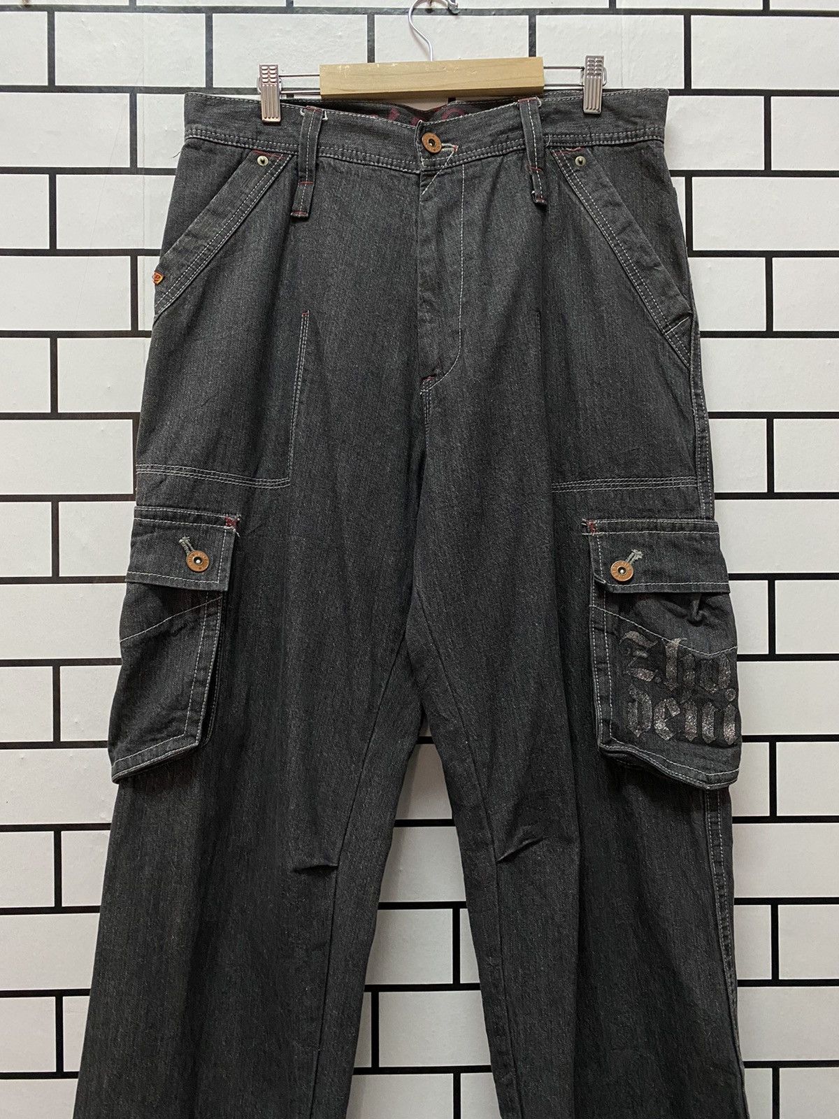 Japanese Brand Vintage Hobo Denim Cargo Pants Baggy Casual Workwear l Size US 33 - 2 Thumbnail