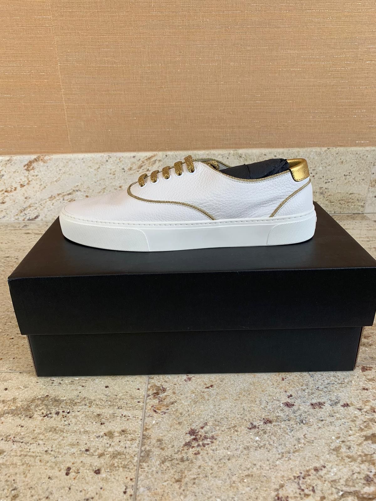 image of Saint Laurent Paris Venice Low Top Sneakers in White/Gold, Men's (Size 9)