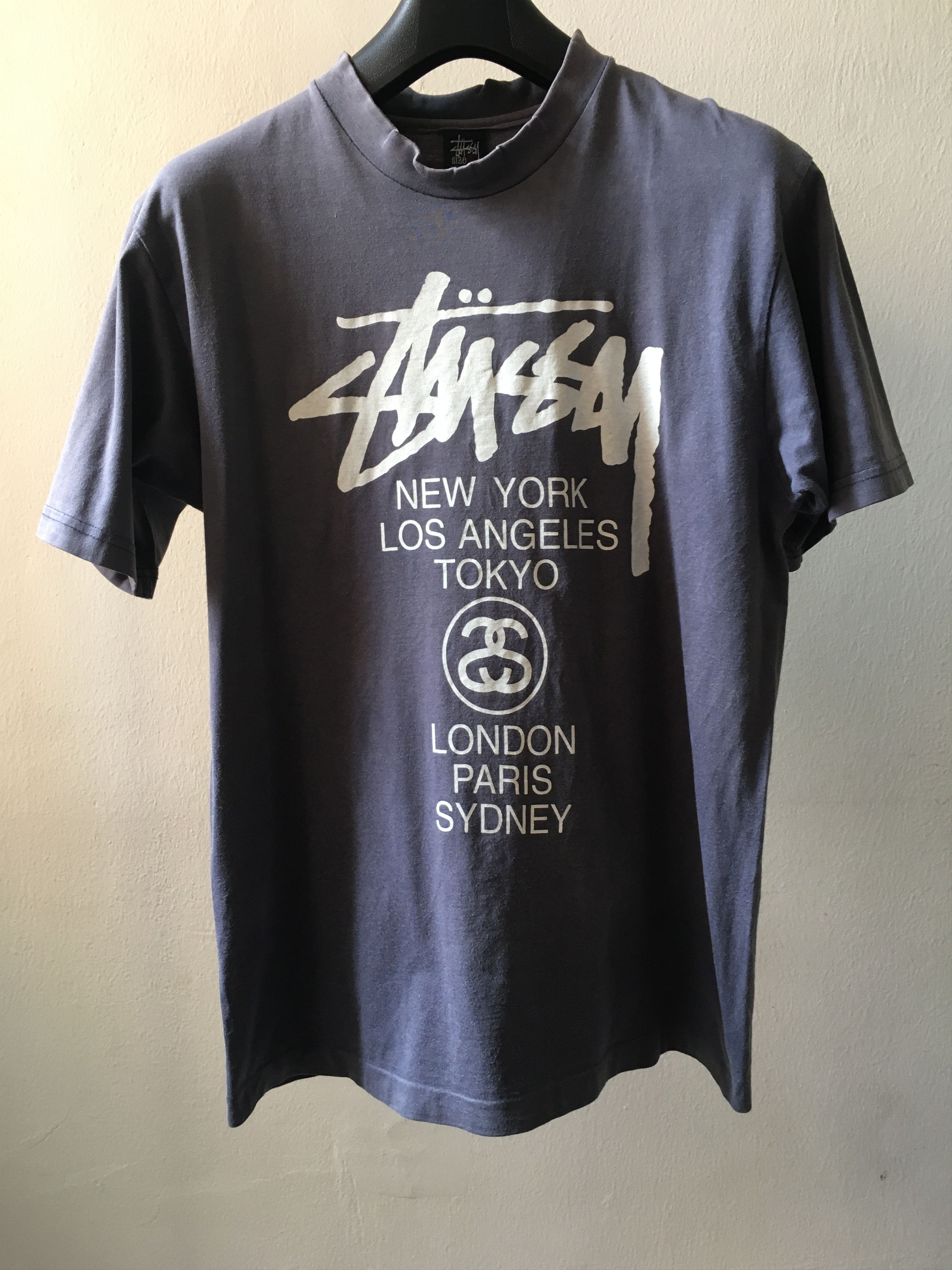 image of Vintage Stussy Tee in Faded Blue, Men's (Size Large)