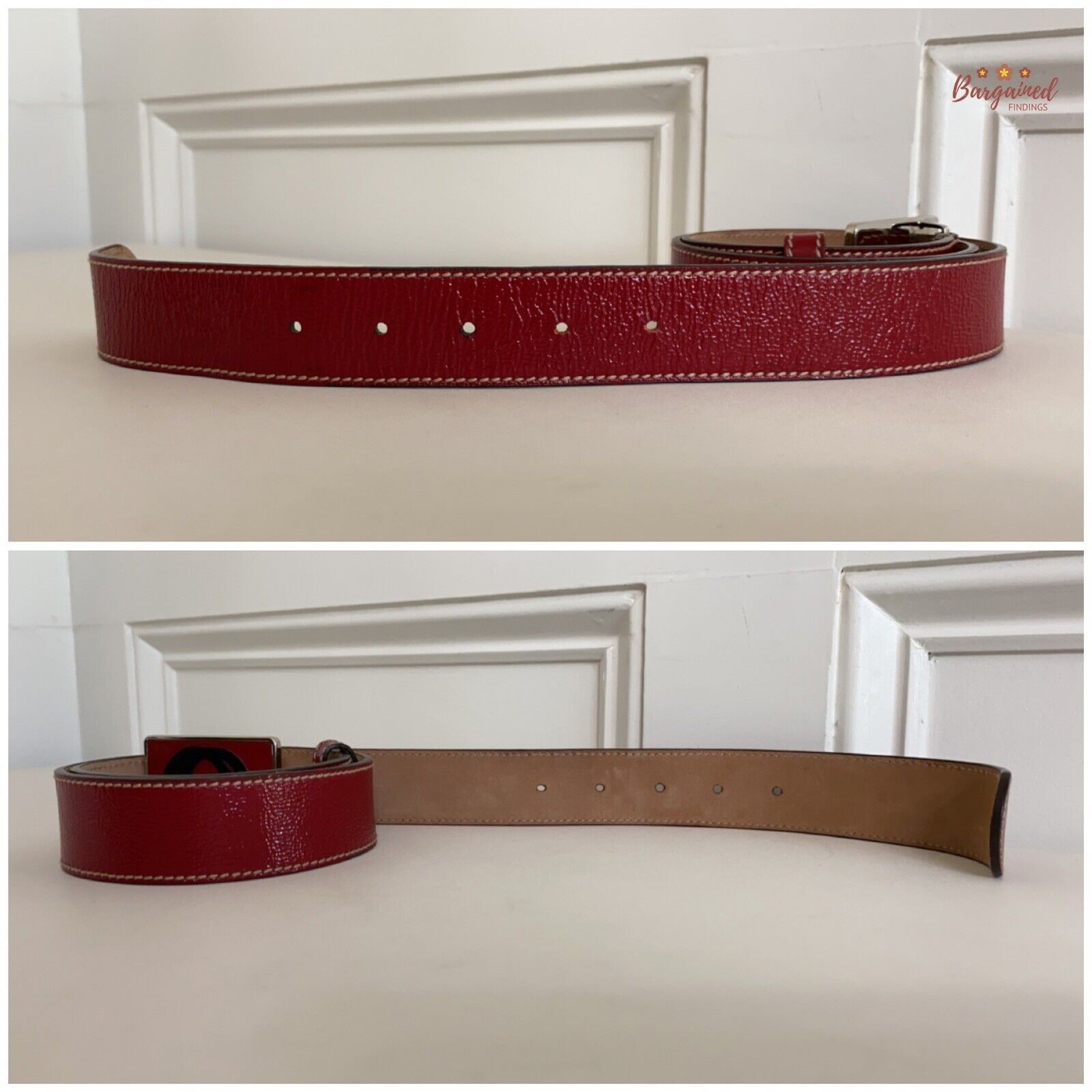 Gucci GUCCI Red Patent Leather Interlocking G Plaque Buckle Belt Size 32 - 10 Thumbnail