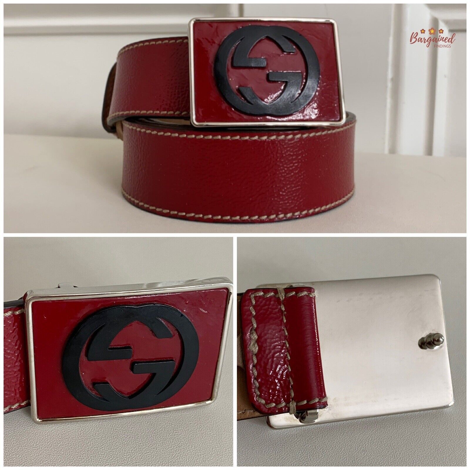 Gucci GUCCI Red Patent Leather Interlocking G Plaque Buckle Belt Size 32 - 2 Thumbnail