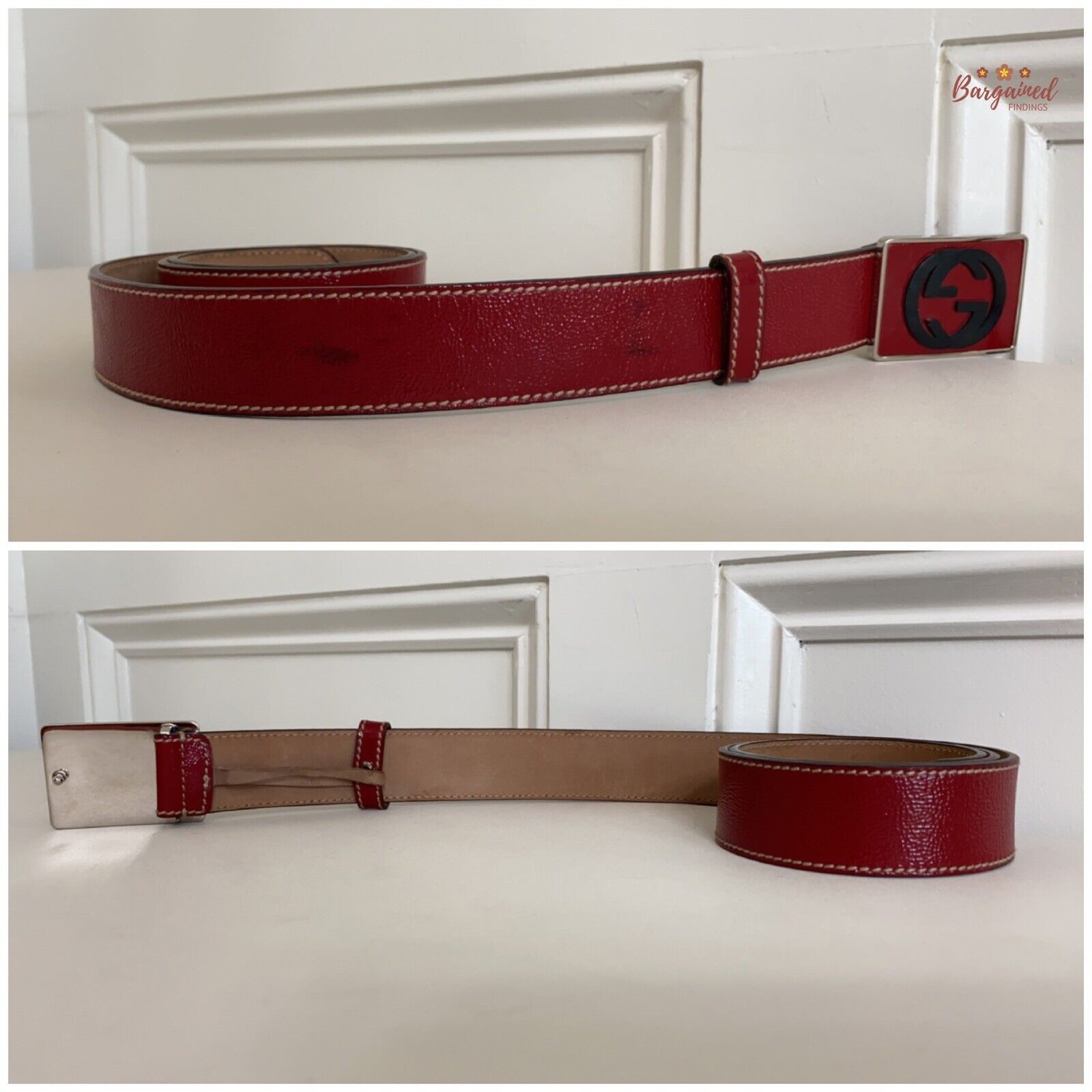 Gucci GUCCI Red Patent Leather Interlocking G Plaque Buckle Belt Size 32 - 9 Thumbnail
