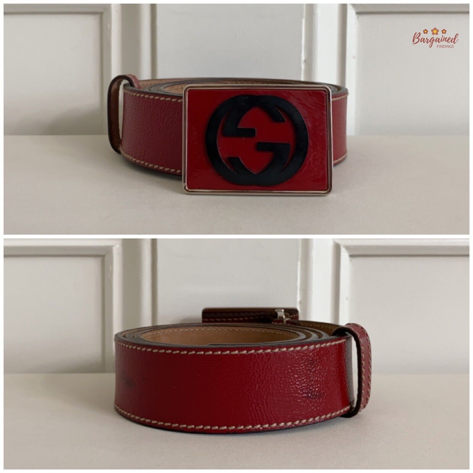 Gucci GUCCI Red Patent Leather Interlocking G Plaque Buckle Belt Size 32 - 3 Thumbnail