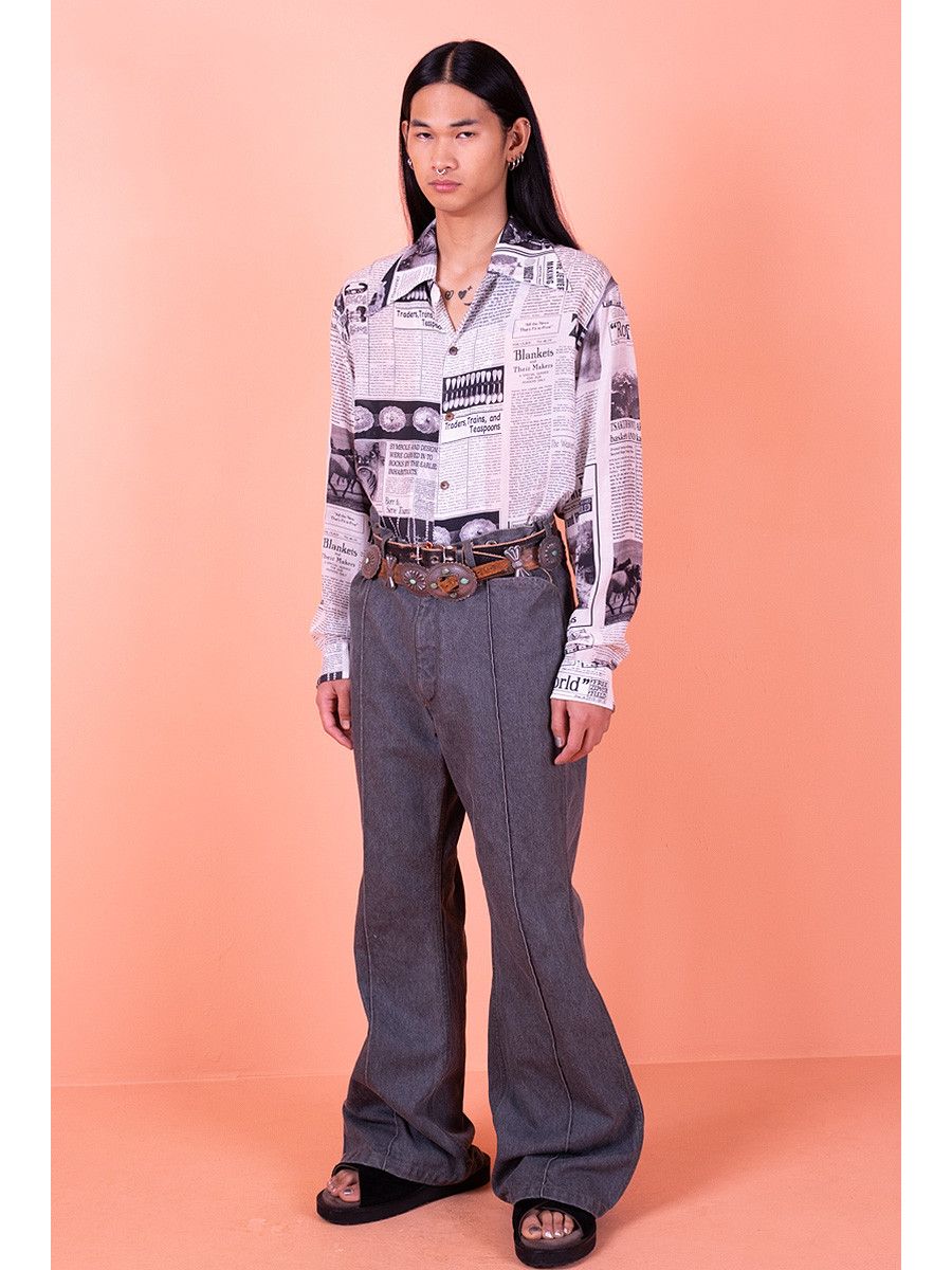 Kapital Silk rayon pueblo news paper open collar shirt