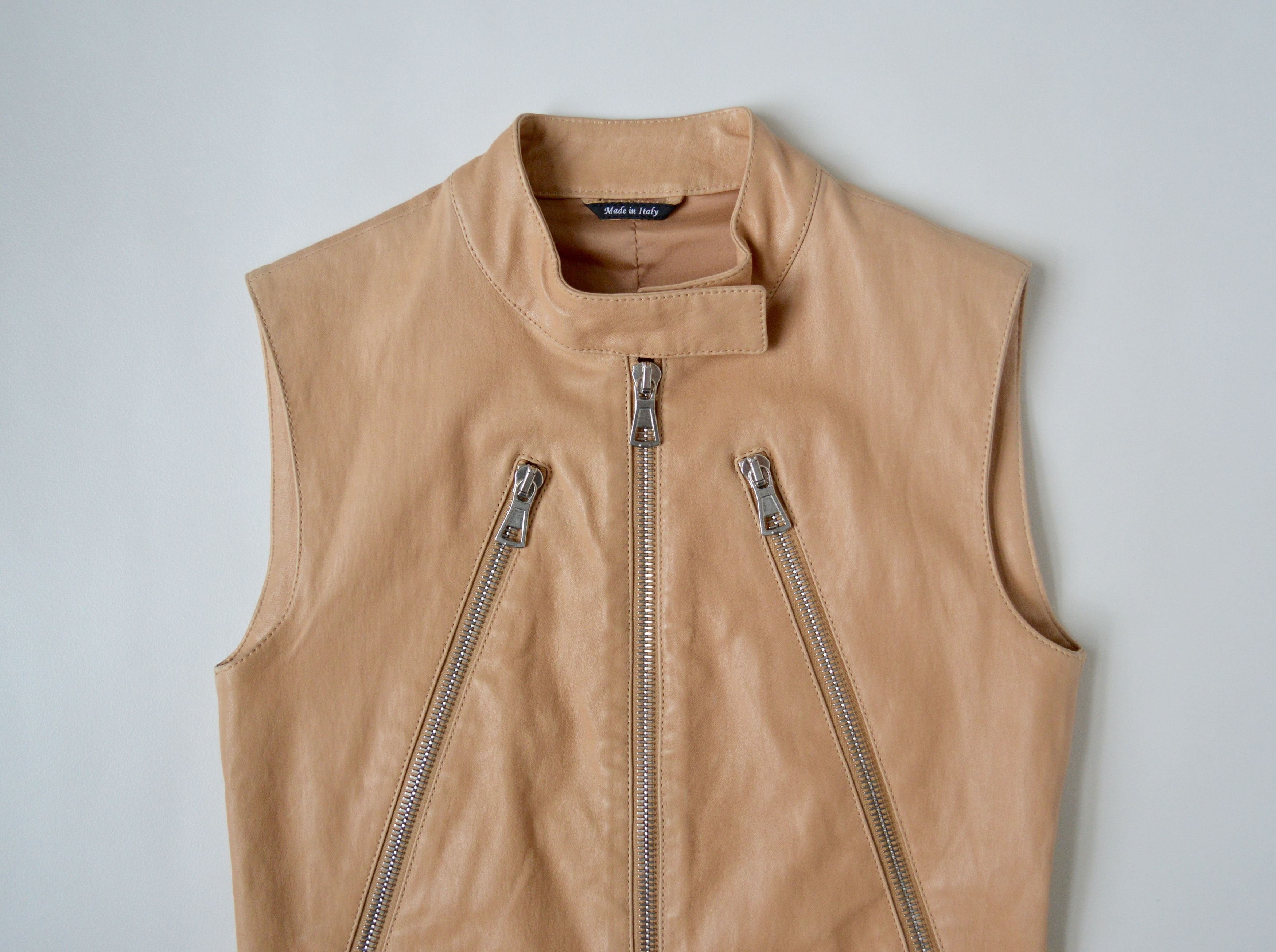 Maison Margiela S/S 13 Beige Leather ‘5 Zip’ Biker Vest Size S / US 4 / IT 40 - 2 Thumbnail