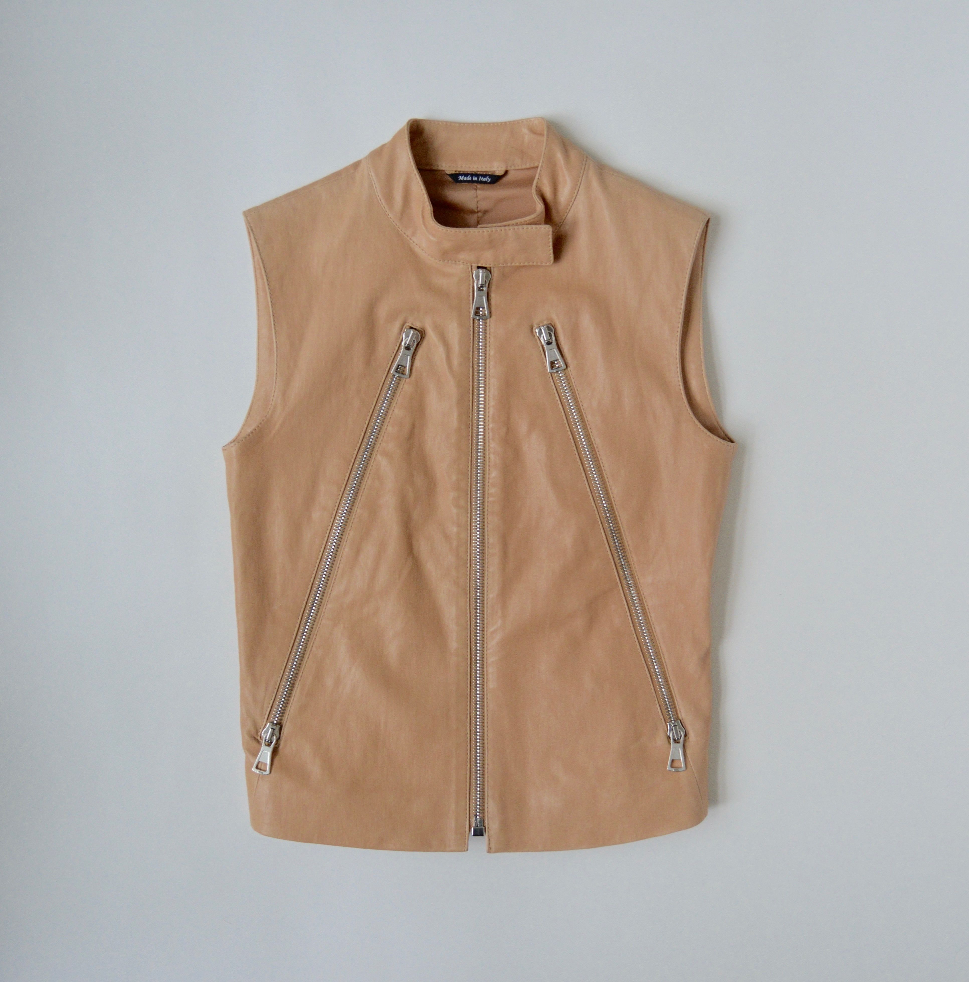 Maison Margiela S/S 13 Beige Leather ‘5 Zip’ Biker Vest Size S / US 4 / IT 40 - 1 Thumbnail