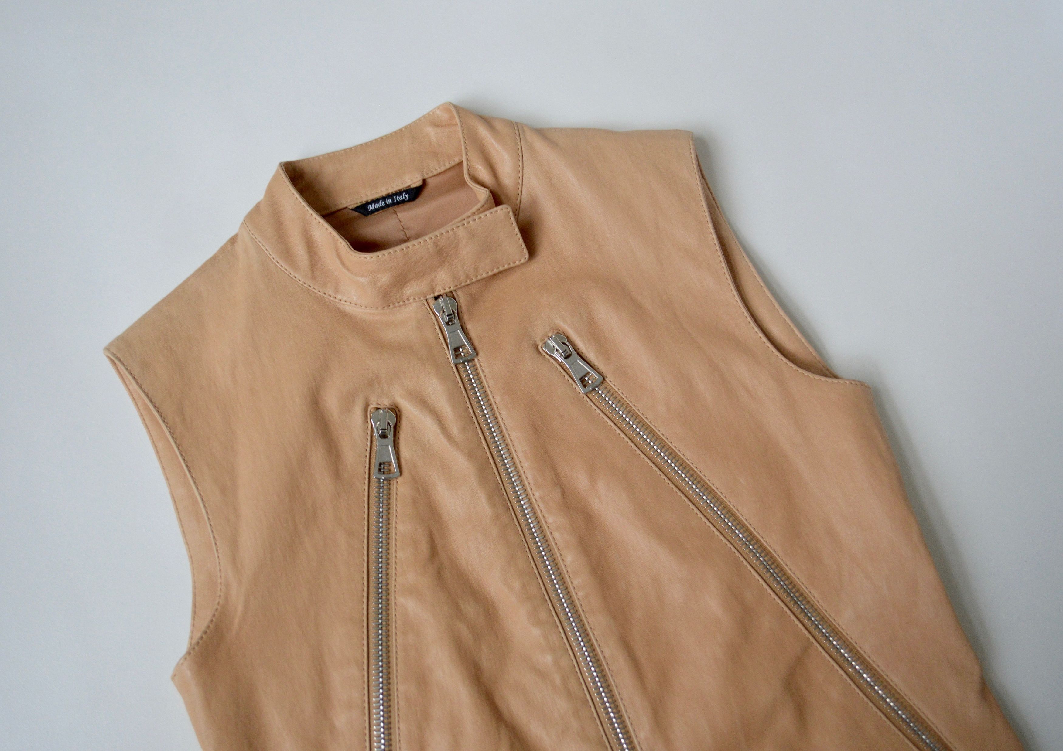 Maison Margiela S/S 13 Beige Leather ‘5 Zip’ Biker Vest Size S / US 4 / IT 40 - 4 Thumbnail