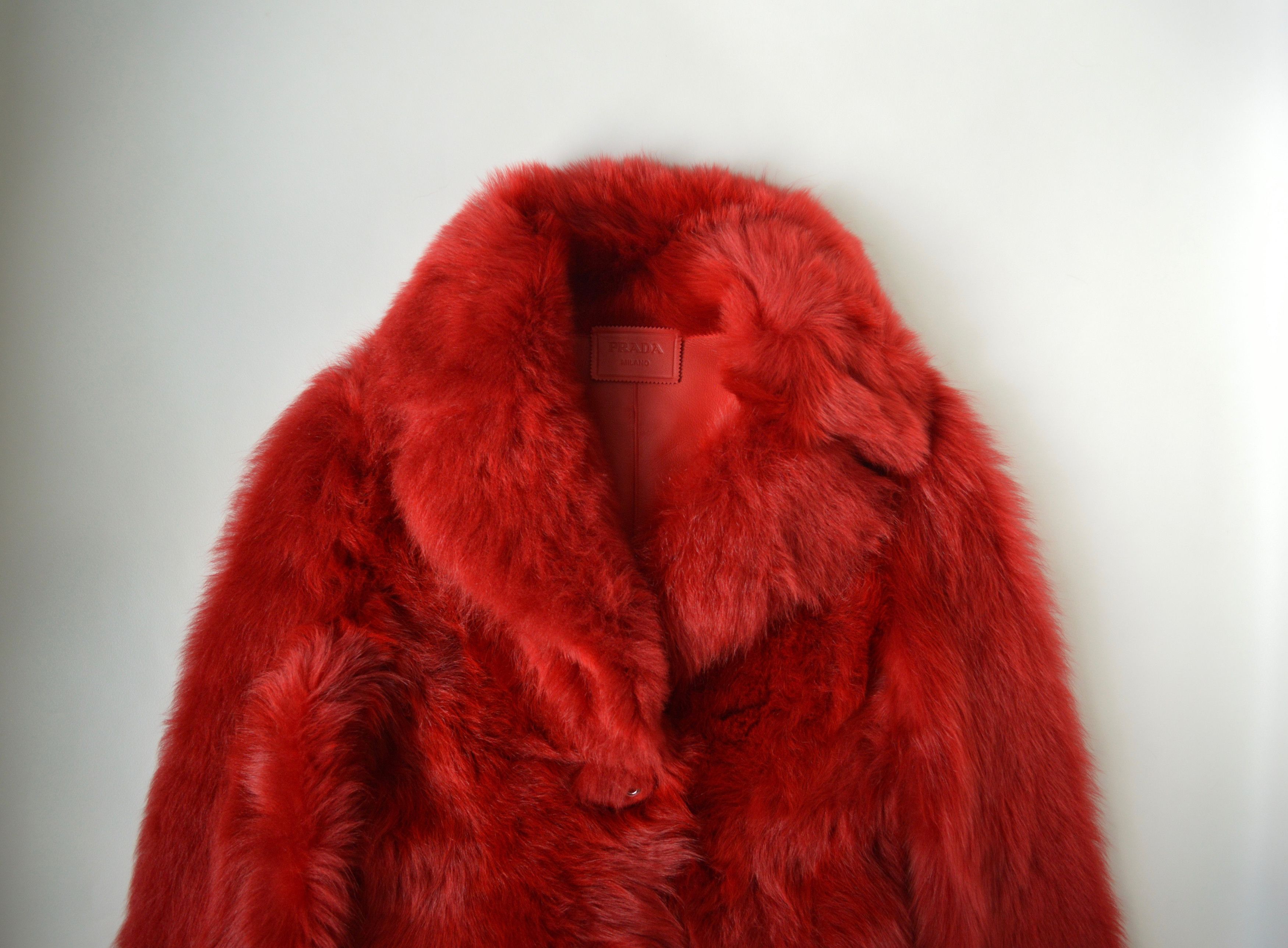 Prada A/W 17 Red Sheep Fur Leather Overcoat Size S / US 4 / IT 40 - 2 Thumbnail