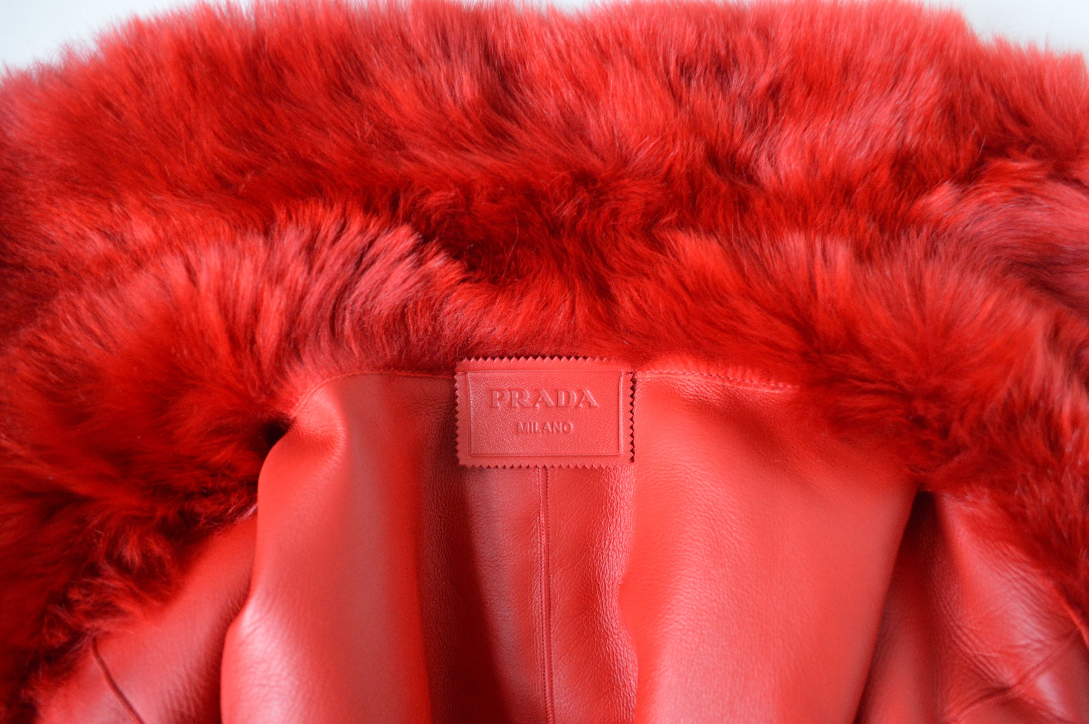 Prada A/W 17 Red Sheep Fur Leather Overcoat Size S / US 4 / IT 40 - 4 Thumbnail