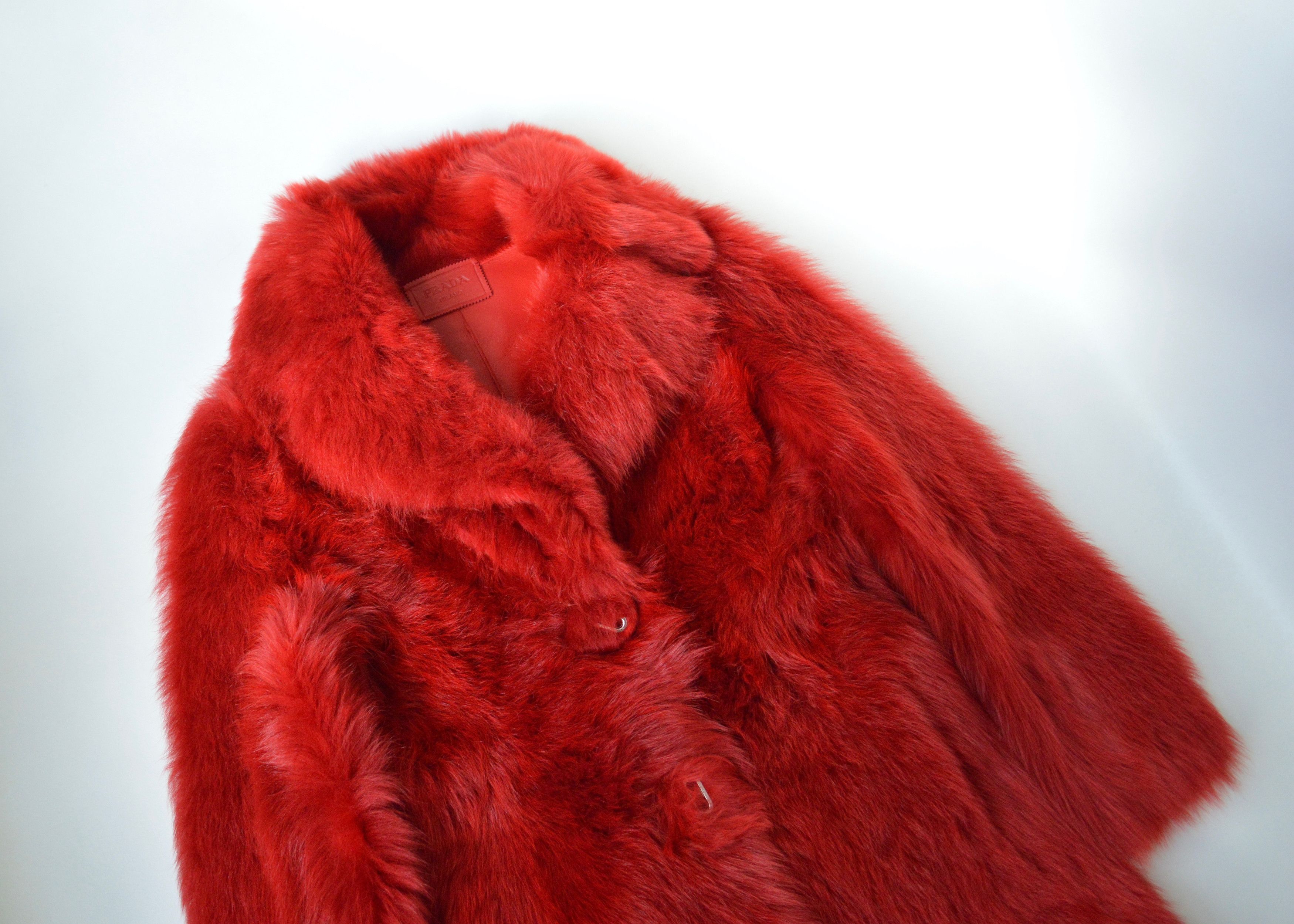Prada A/W 17 Red Sheep Fur Leather Overcoat Size S / US 4 / IT 40 - 5 Thumbnail
