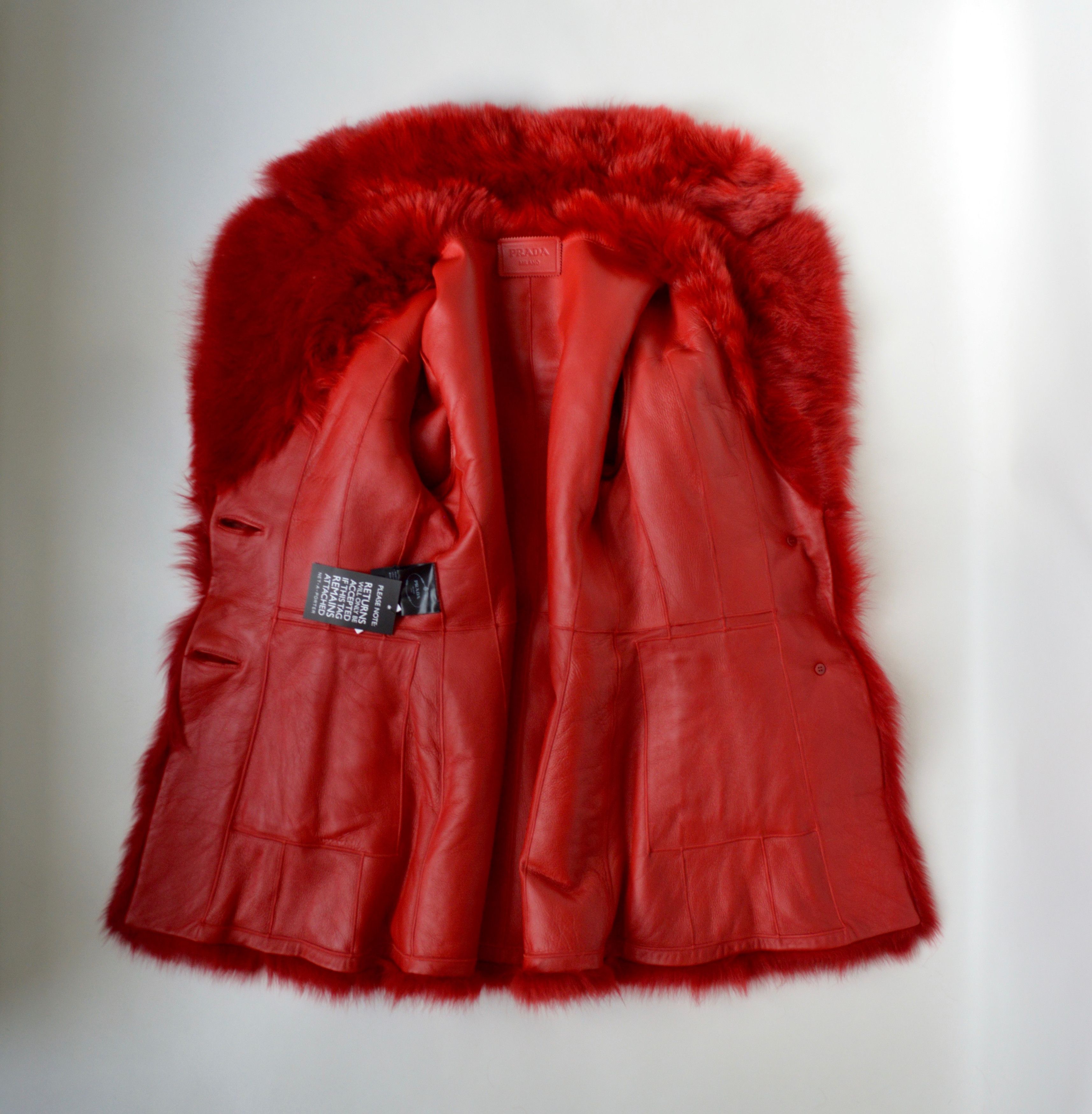 Prada A/W 17 Red Sheep Fur Leather Overcoat Size S / US 4 / IT 40 - 9 Thumbnail