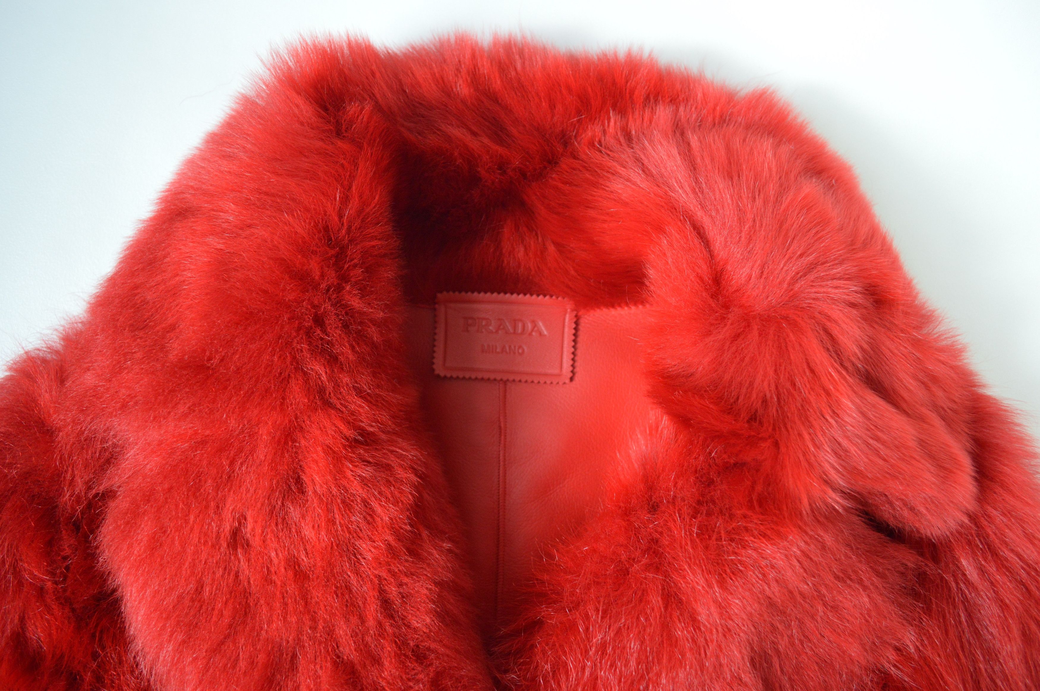 Prada A/W 17 Red Sheep Fur Leather Overcoat Size S / US 4 / IT 40 - 3 Thumbnail