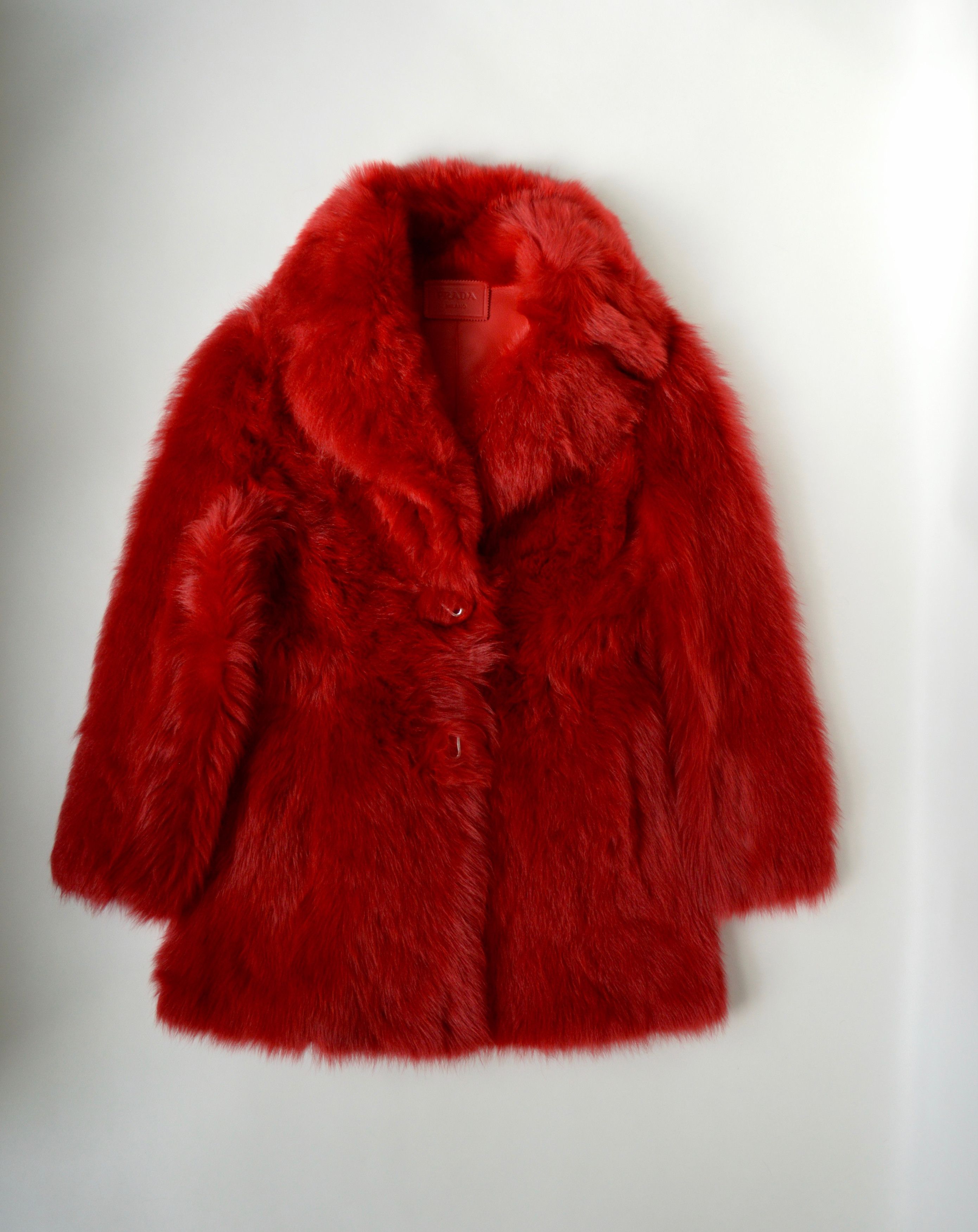 Prada A/W 17 Red Sheep Fur Leather Overcoat Size S / US 4 / IT 40 - 1 Thumbnail