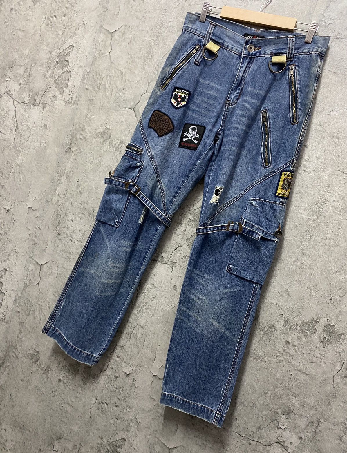Japanese Brand × Vintage Zex Japan Cargo Bondage Patched distressed Denim Pants Size US 30 / EU 46 - 3 Thumbnail