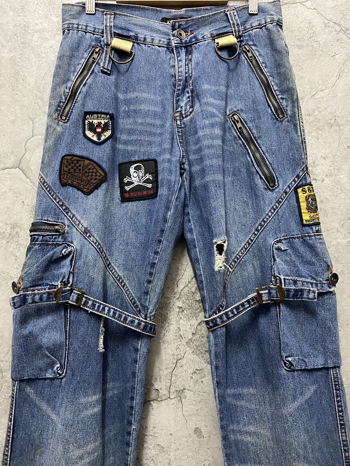 Japanese Brand × Vintage Zex Japan Cargo Bondage Patched distressed Denim Pants Size US 30 / EU 46 - 4 Thumbnail