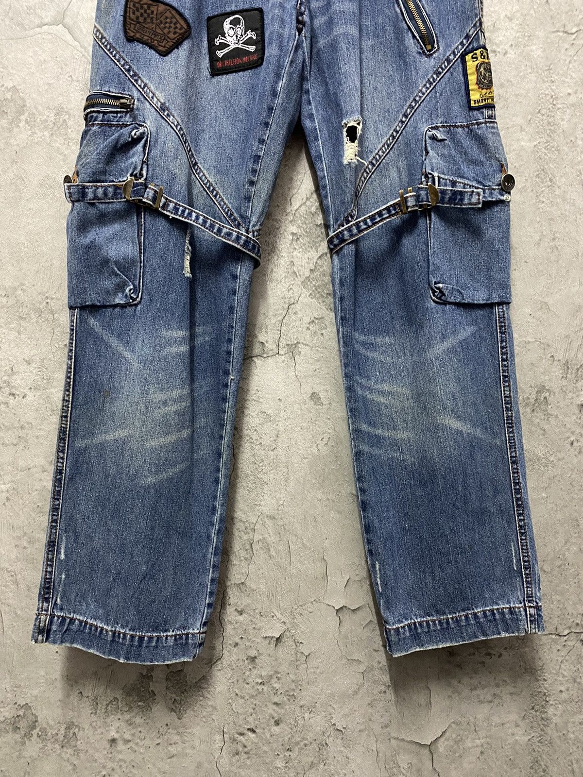 Japanese Brand × Vintage Zex Japan Cargo Bondage Patched distressed Denim Pants Size US 30 / EU 46 - 7 Thumbnail