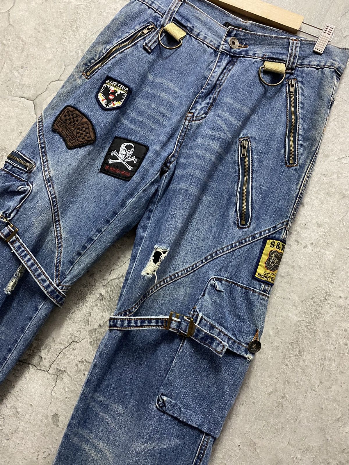 Japanese Brand × Vintage Zex Japan Cargo Bondage Patched distressed Denim Pants Size US 30 / EU 46 - 6 Thumbnail
