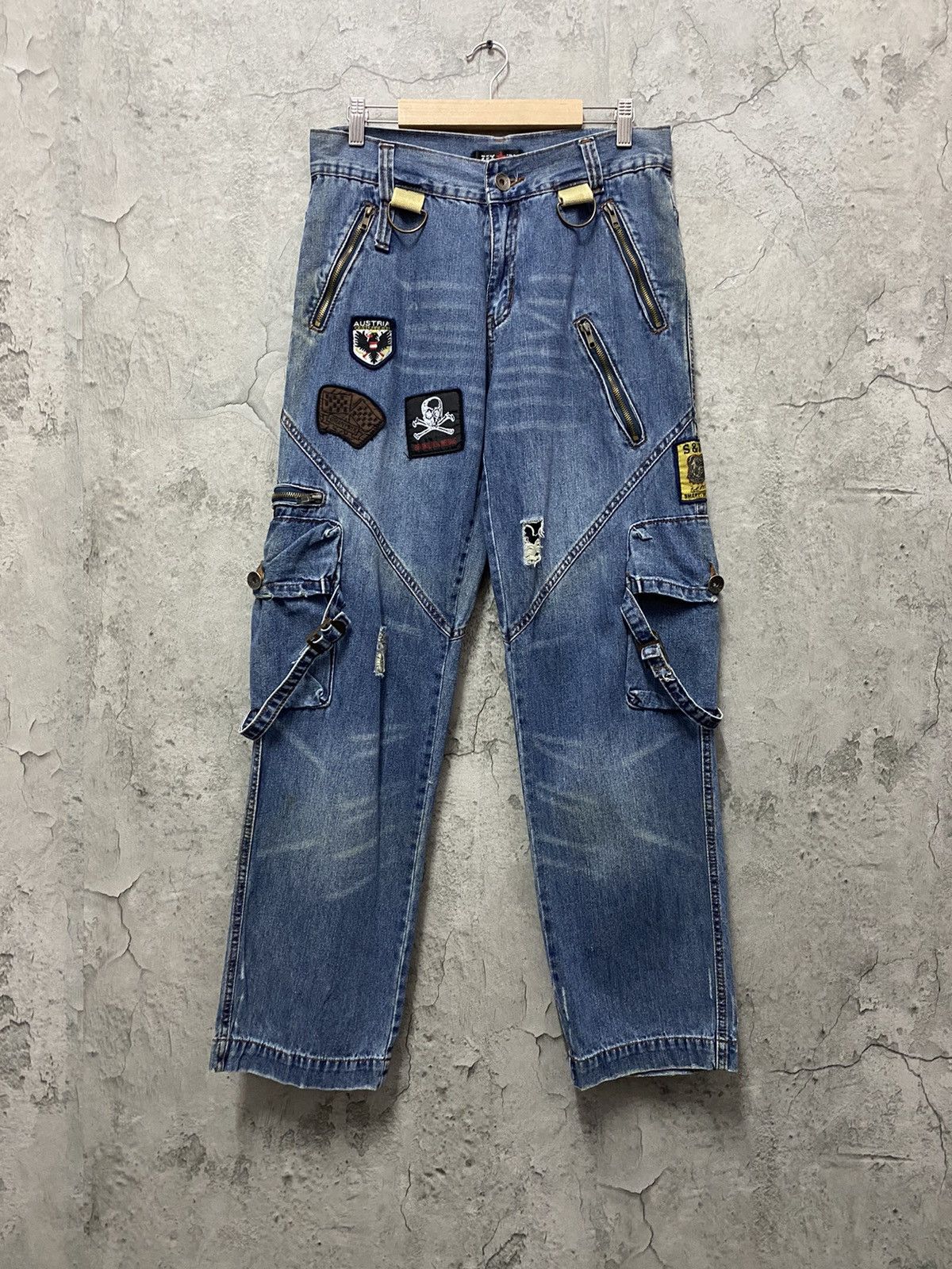 Japanese Brand × Vintage Zex Japan Cargo Bondage Patched distressed Denim Pants Size US 30 / EU 46 - 2 Thumbnail