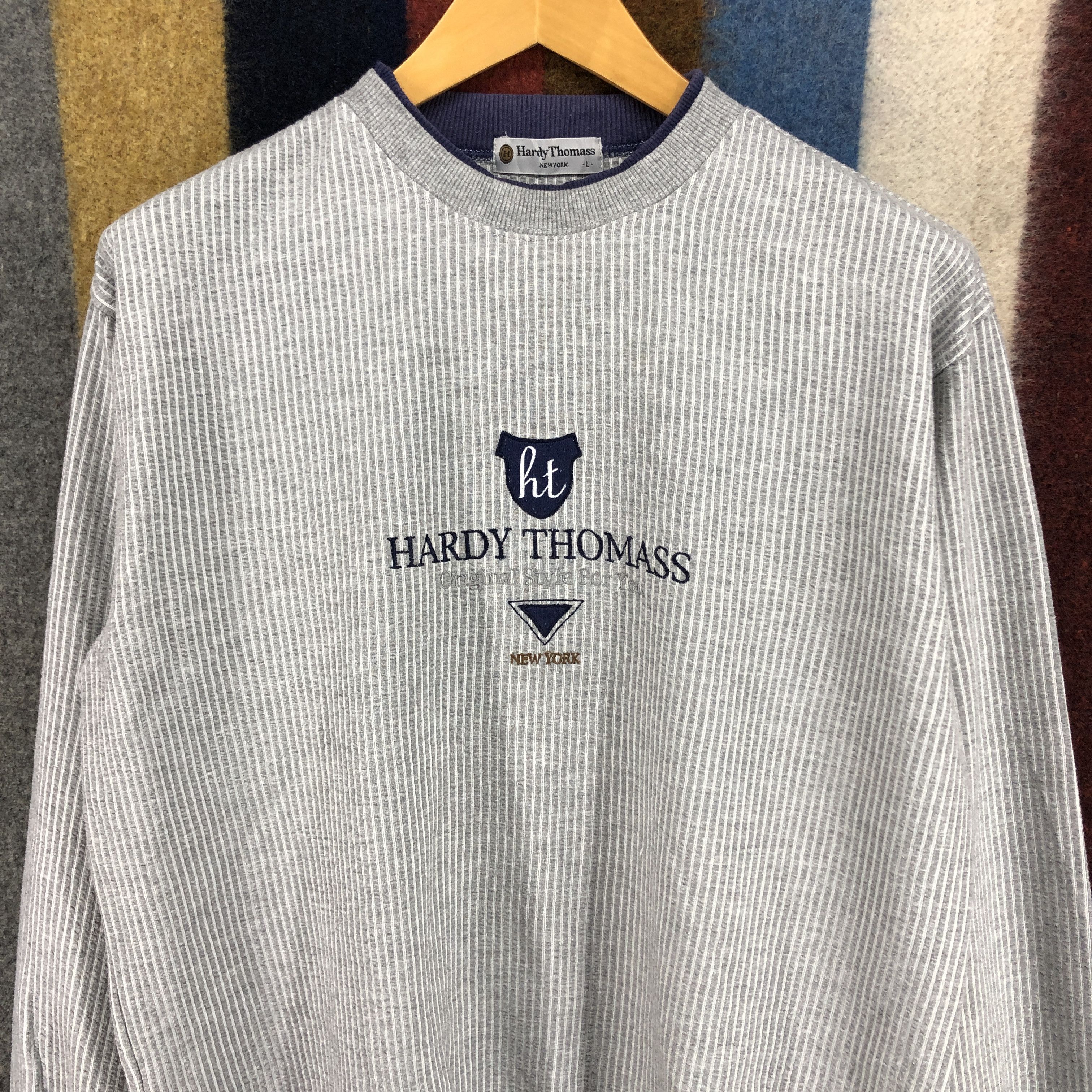 Other HARDY THOMAS Crew Neck Stripe Sweatshirt #058-02 Size US M / EU 48-50 / 2 - 2 Thumbnail