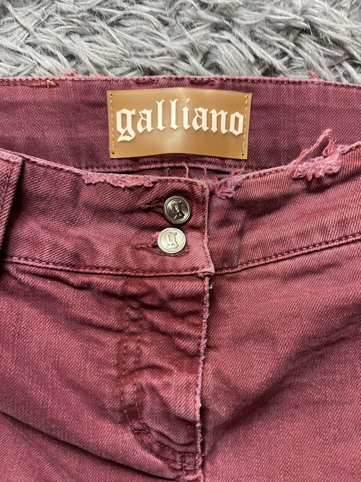 John Galliano × Vintage Galliano 90s vintage distressed denim burgundy mini skirt Size 27" / US 4 / IT 40 - 3 Thumbnail