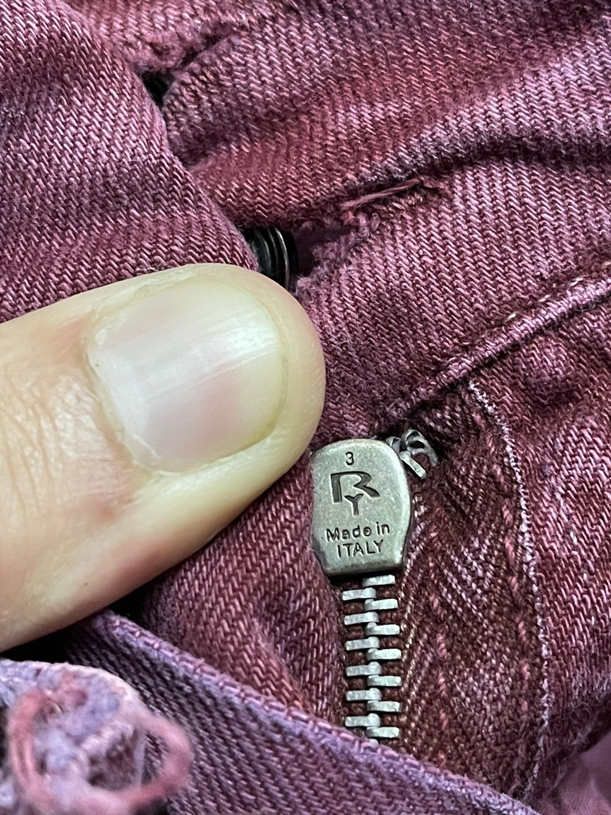 John Galliano × Vintage Galliano 90s vintage distressed denim burgundy mini skirt Size 27" / US 4 / IT 40 - 6 Thumbnail
