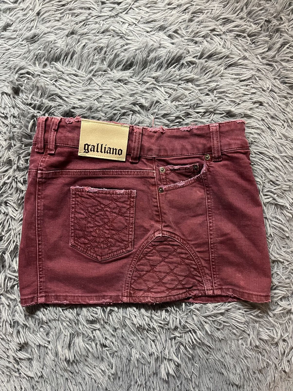 John Galliano × Vintage Galliano 90s vintage distressed denim burgundy mini skirt Size 27" / US 4 / IT 40 - 13 Thumbnail