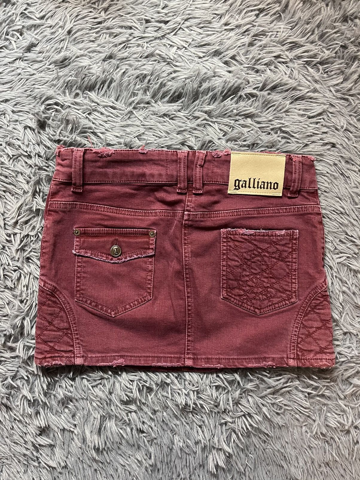 John Galliano × Vintage Galliano 90s vintage distressed denim burgundy mini skirt Size 27" / US 4 / IT 40 - 12 Thumbnail