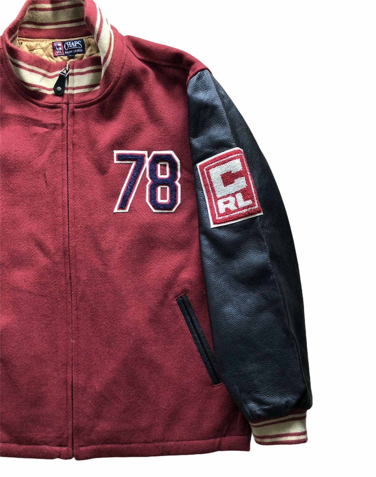 Polo Ralph Lauren 1990s Polo Ralph Laurent Leather Sleeve Letterman Jacket Size US L / EU 52-54 / 3 - 3 Thumbnail