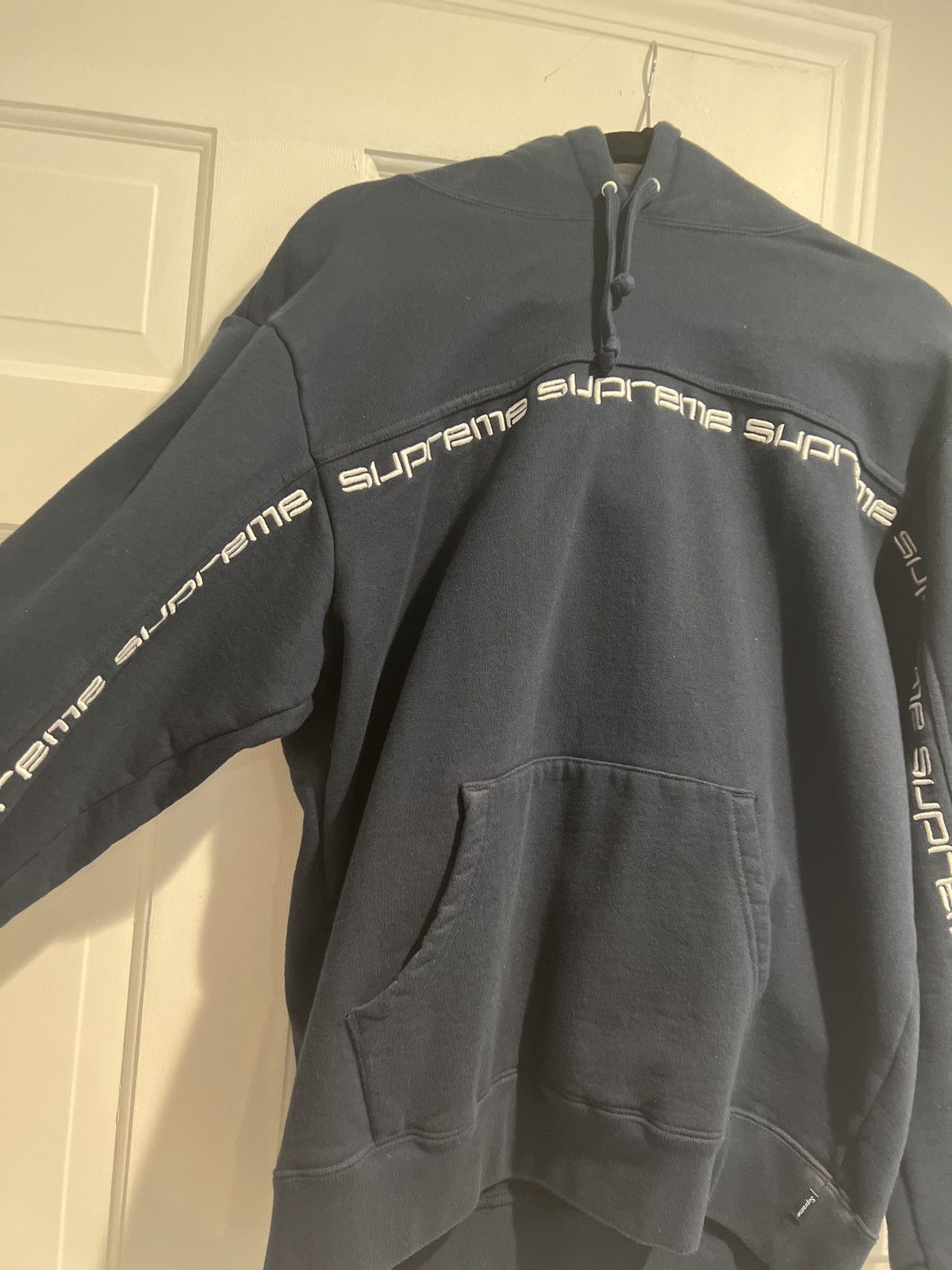 Supreme Text Stripe Hoodie Grailed