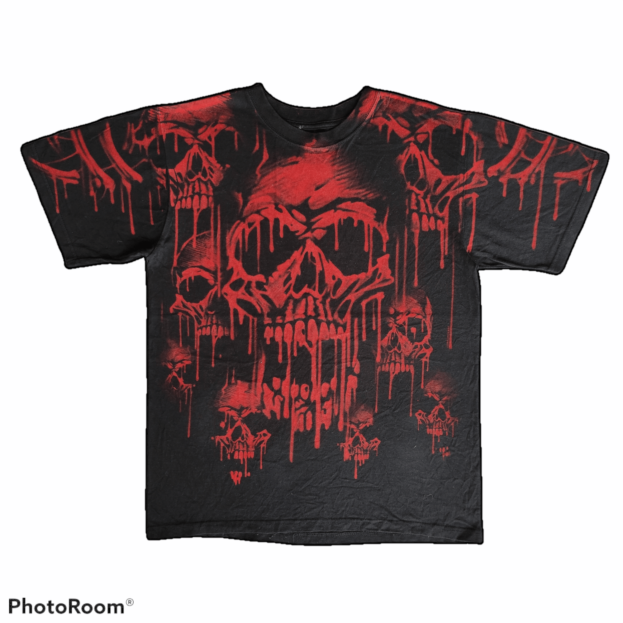 💥Vintage y2k/000s liquid blue skull full print tshirt
