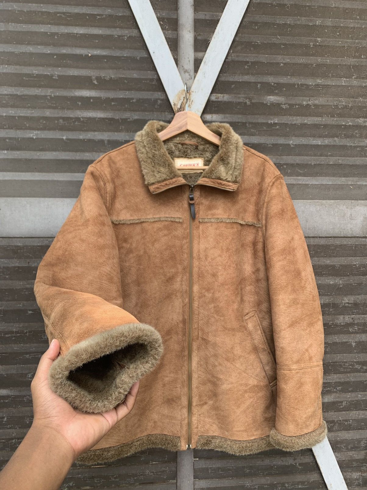 Vintage 👹Vintage CARTER'S Fur Lining Brown Leather Jacket Size US L / EU 52-54 / 3 - 4 Thumbnail