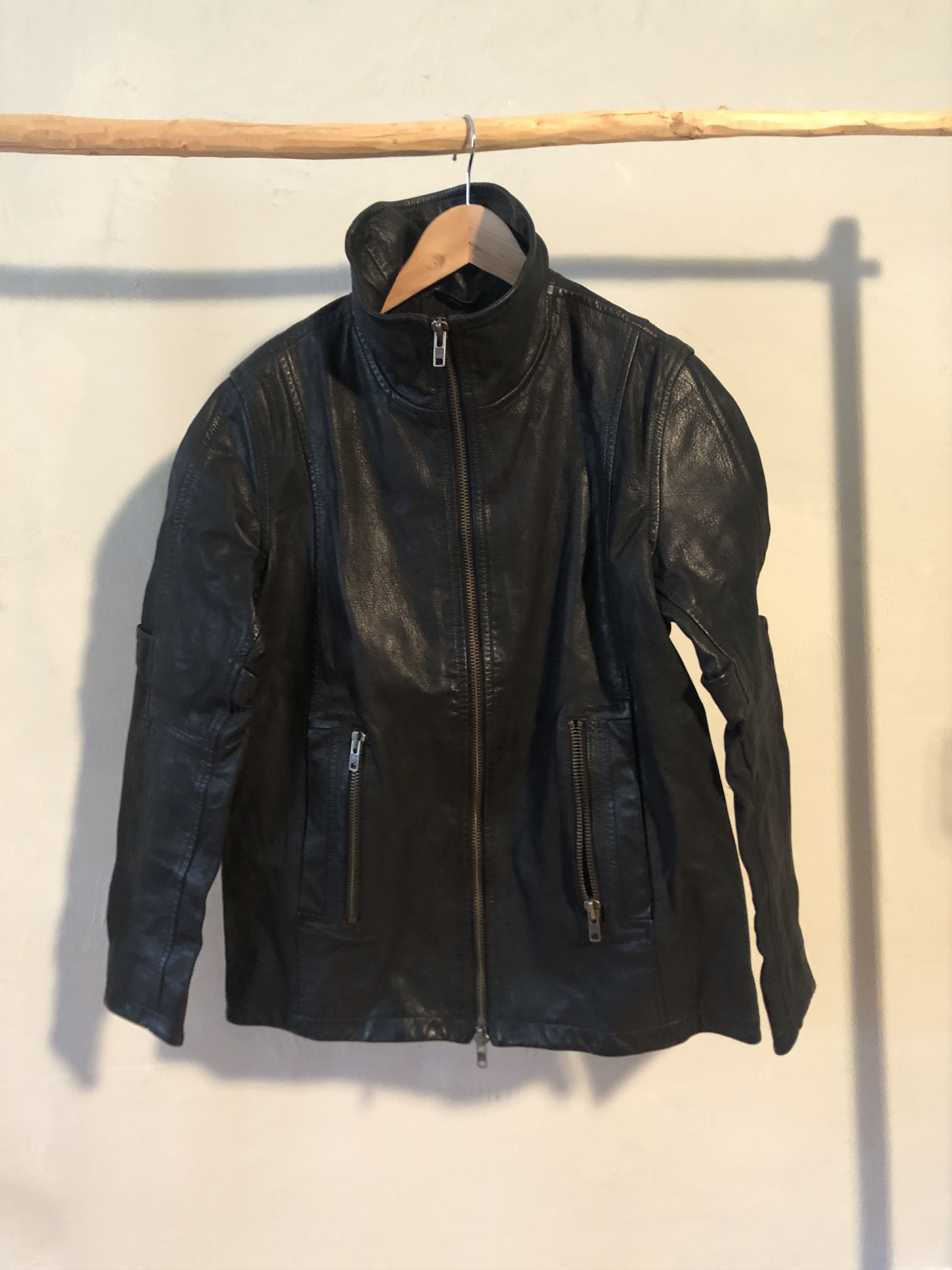 image of Nor Autonom High-Neck Goat Leather Jacket in Black, Men's (Size Medium)