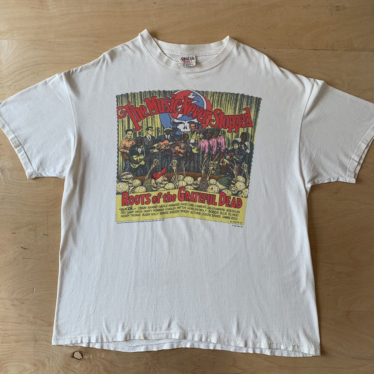 image of Band Tees x Grateful Dead Music Never Stopped Vintage Shirt White 90S, Men's (Size 2XL)