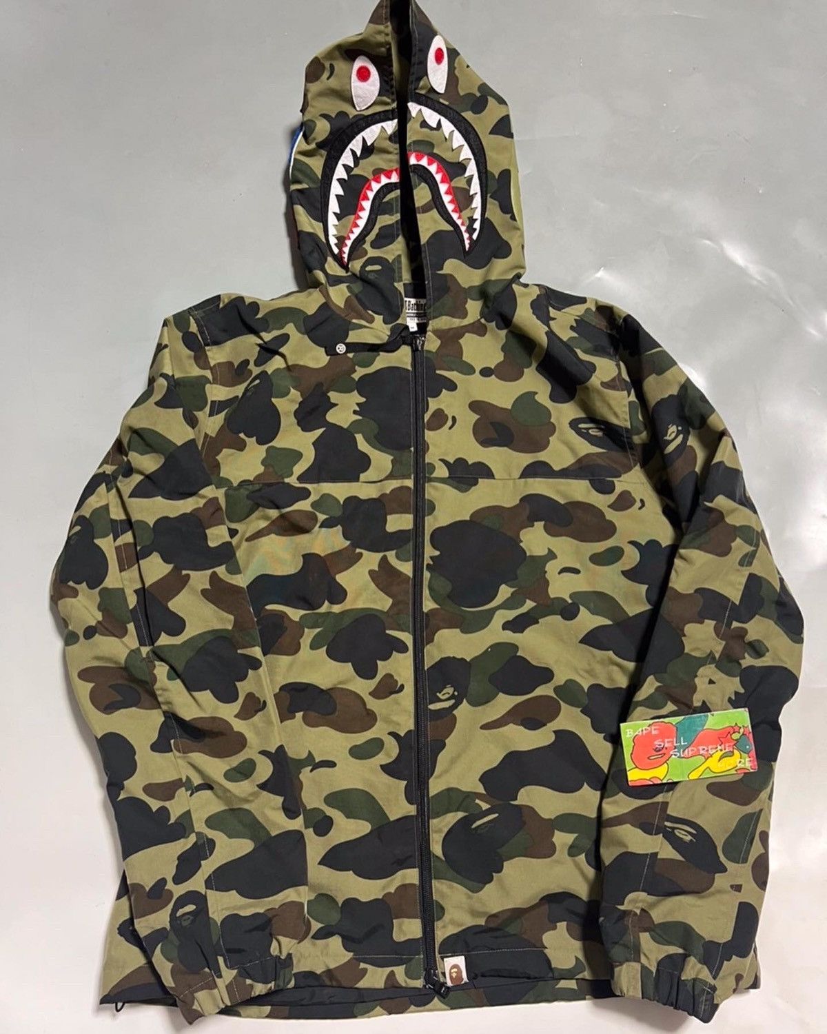 Bape BAPE shark zip up jacket green camo | Grailed