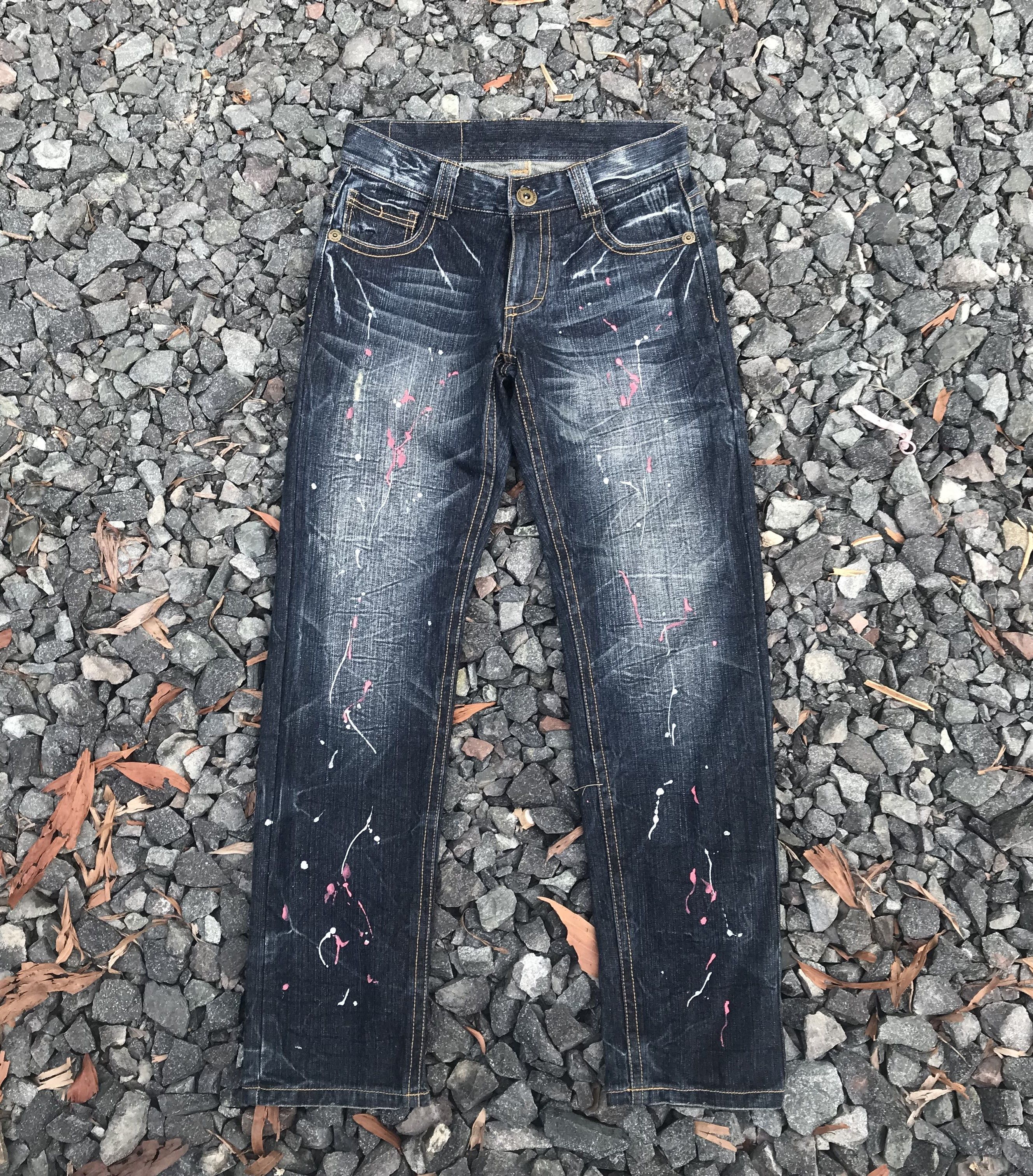 Japanese Brand Northshore splatter paint herringbone wash denim Waist 29x30 Size US 29 - 2 Thumbnail