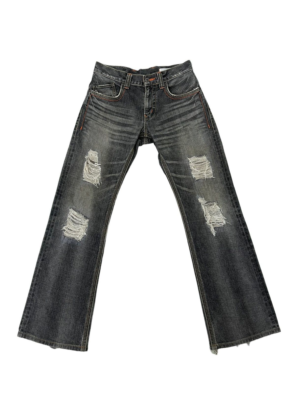 Japanese Brand Flare Jeans Edwin Japan Distress Denim Boot Cut 2🟦7 Size US 31 - 2 Thumbnail
