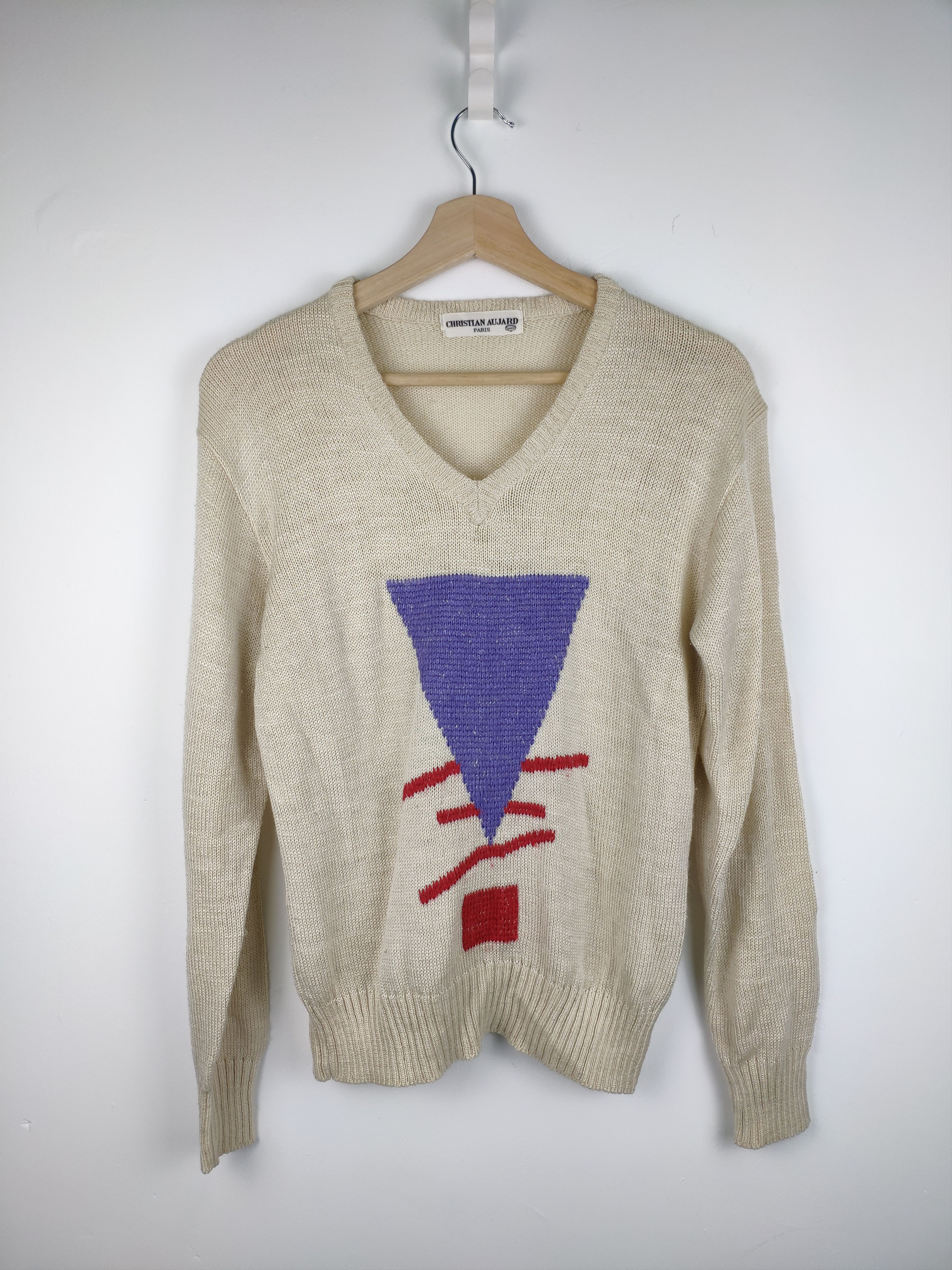 Designer × Japanese Brand × Vintage Christian Aujard Wool Knit Sweater V Neck Size S / US 4 / IT 40 - 1 Thumbnail