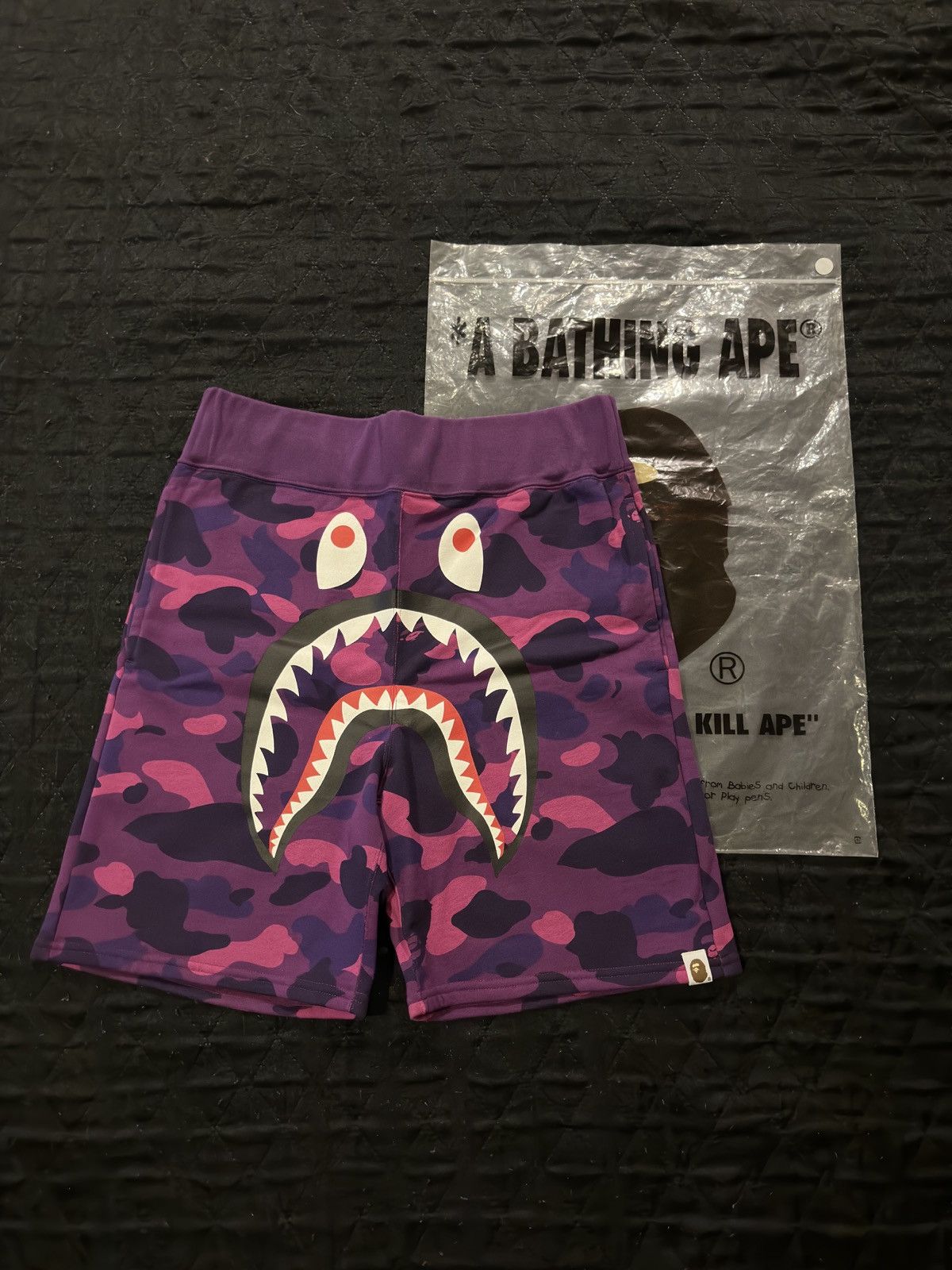 image of Bape Purple Camo Shark Sweat Shorts, Men's (Size 30)