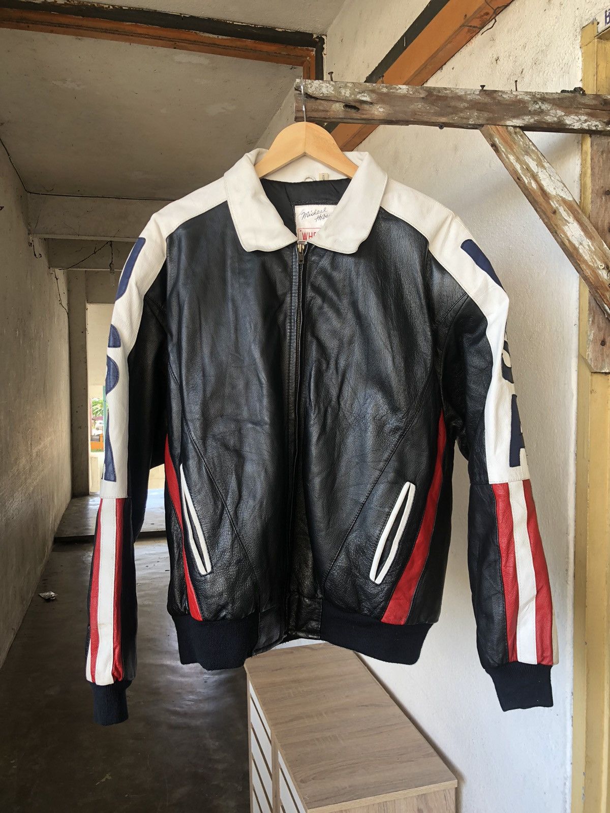 Michael Hoban Rare❗️Vintage Michael Hoban USA Flag Leather Bomber Jackets Size US XL / EU 56 / 4 - 13 Thumbnail