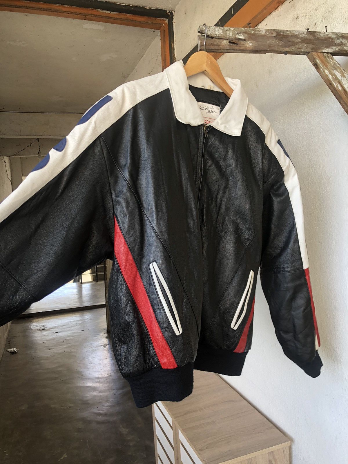 Michael Hoban Rare❗️Vintage Michael Hoban USA Flag Leather Bomber Jackets Size US XL / EU 56 / 4 - 14 Thumbnail