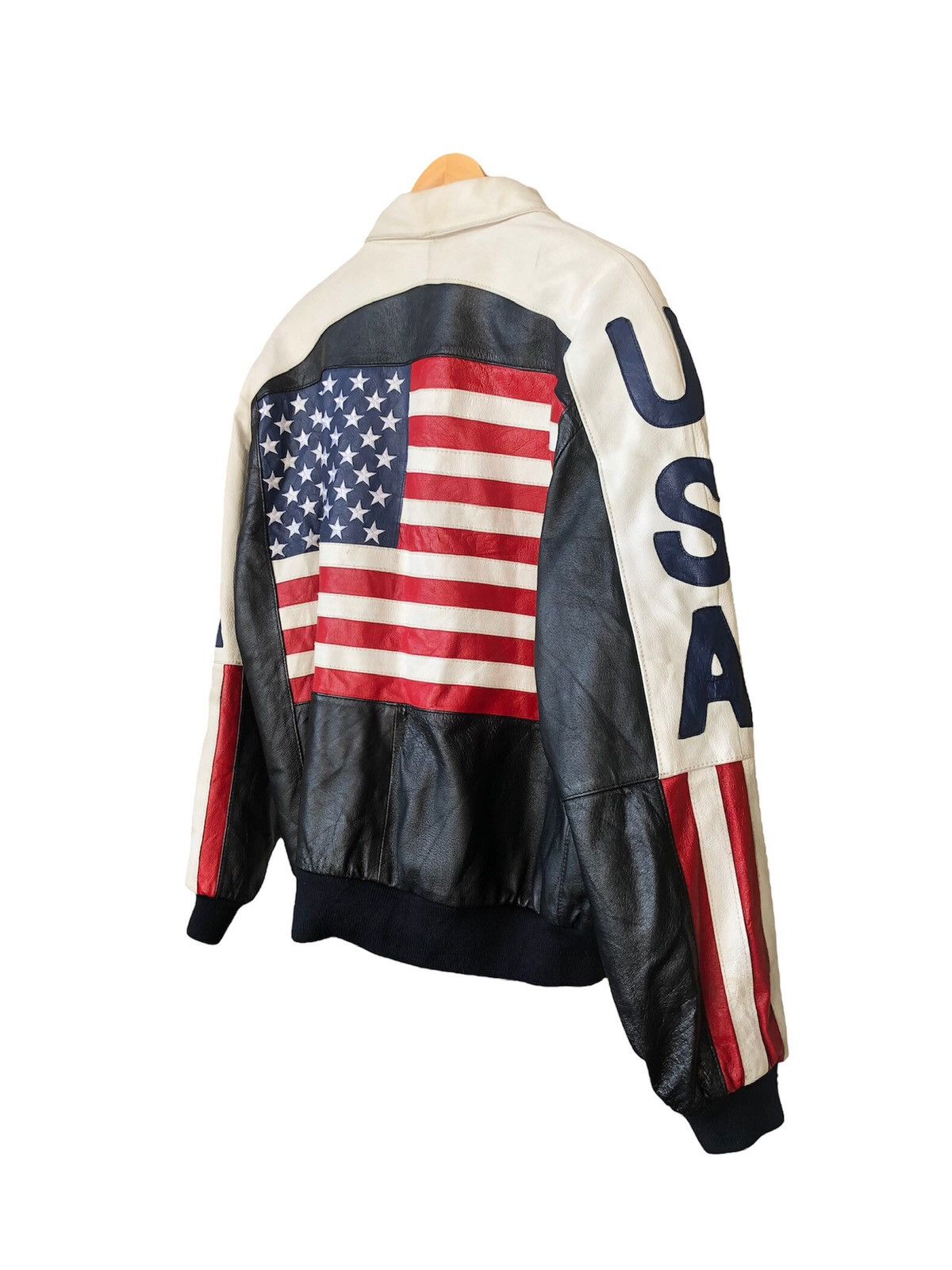 Michael Hoban Rare❗️Vintage Michael Hoban USA Flag Leather Bomber Jackets Size US XL / EU 56 / 4 - 1 Thumbnail