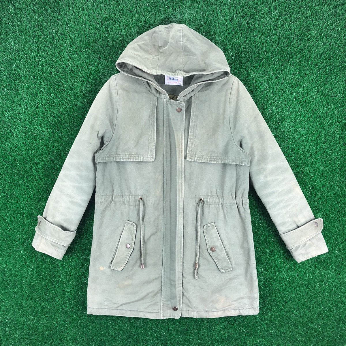 image of California Republic x Melissa Vintage Melissa California OG Parka Hoodie Zipper Jacket in Olive Gre