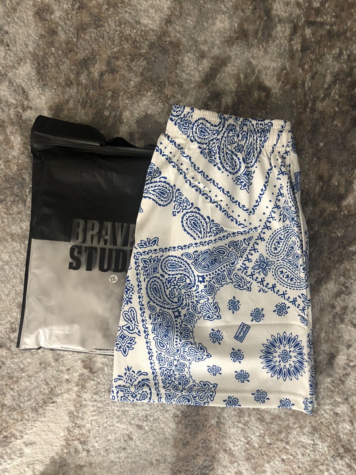 Bravest Studios Porcelain Paisley Cream Blue Mesh Shorts XXL