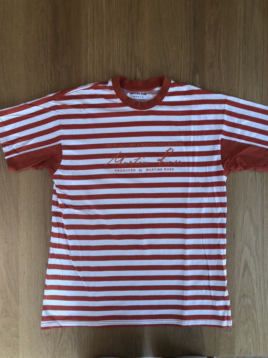 image of Martine Rose Striped Logo Tee in Orange, Men's (Size Medium)
