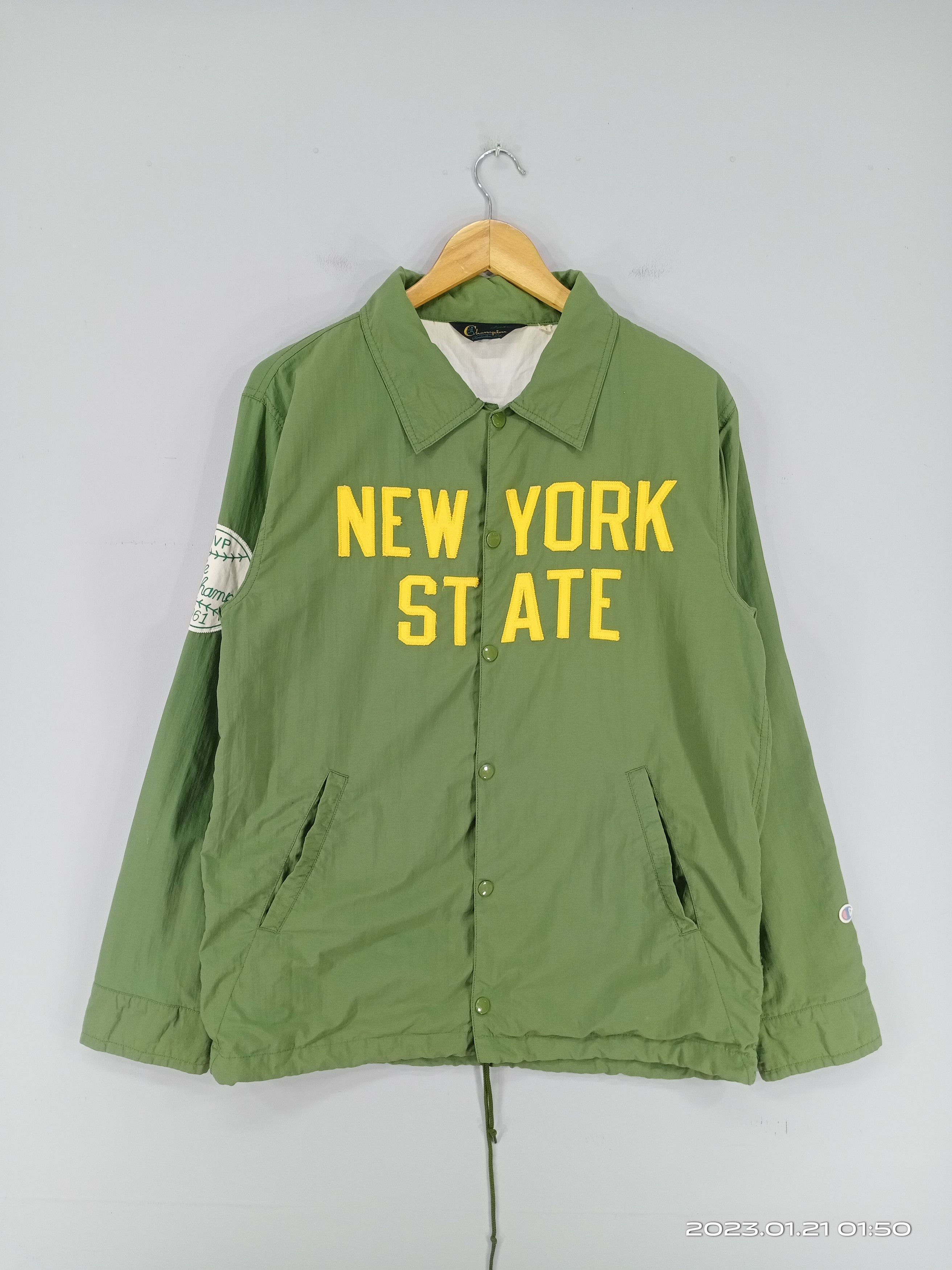 image of 70S-80S Champion New York State Snap Button Jacket in Green, Men's (Size Medium)