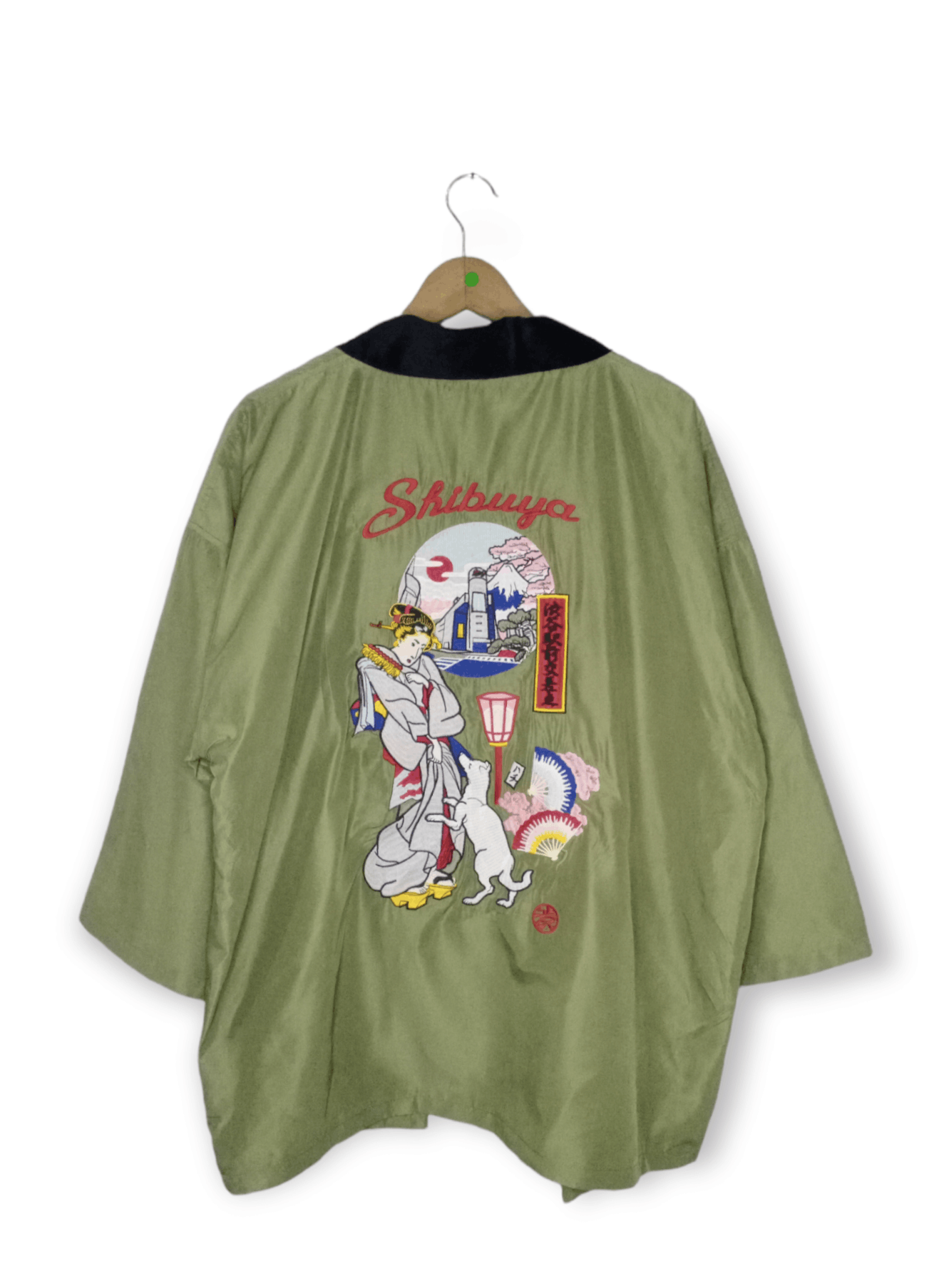 image of Kimono Japan Dragon x Vanquish Tokyo Shibuya Embroidery Giesha Kimono in Army Green, Men's (Size XL