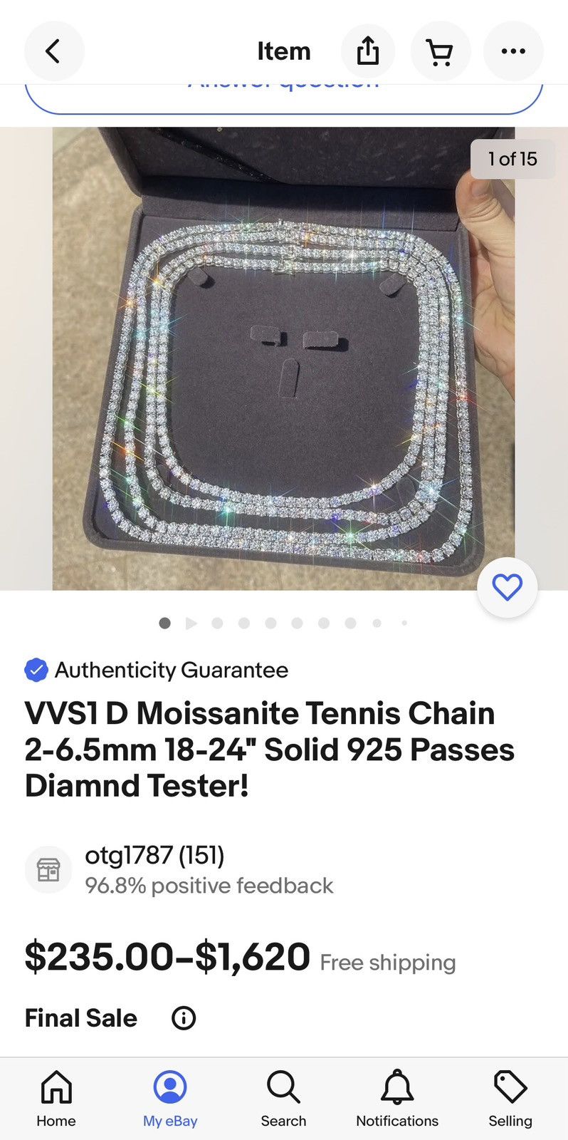Other VVS Moissanite Diamond Tennis Chain 3-6.5mm 925 Silver Size ONE SIZE - 14 Thumbnail